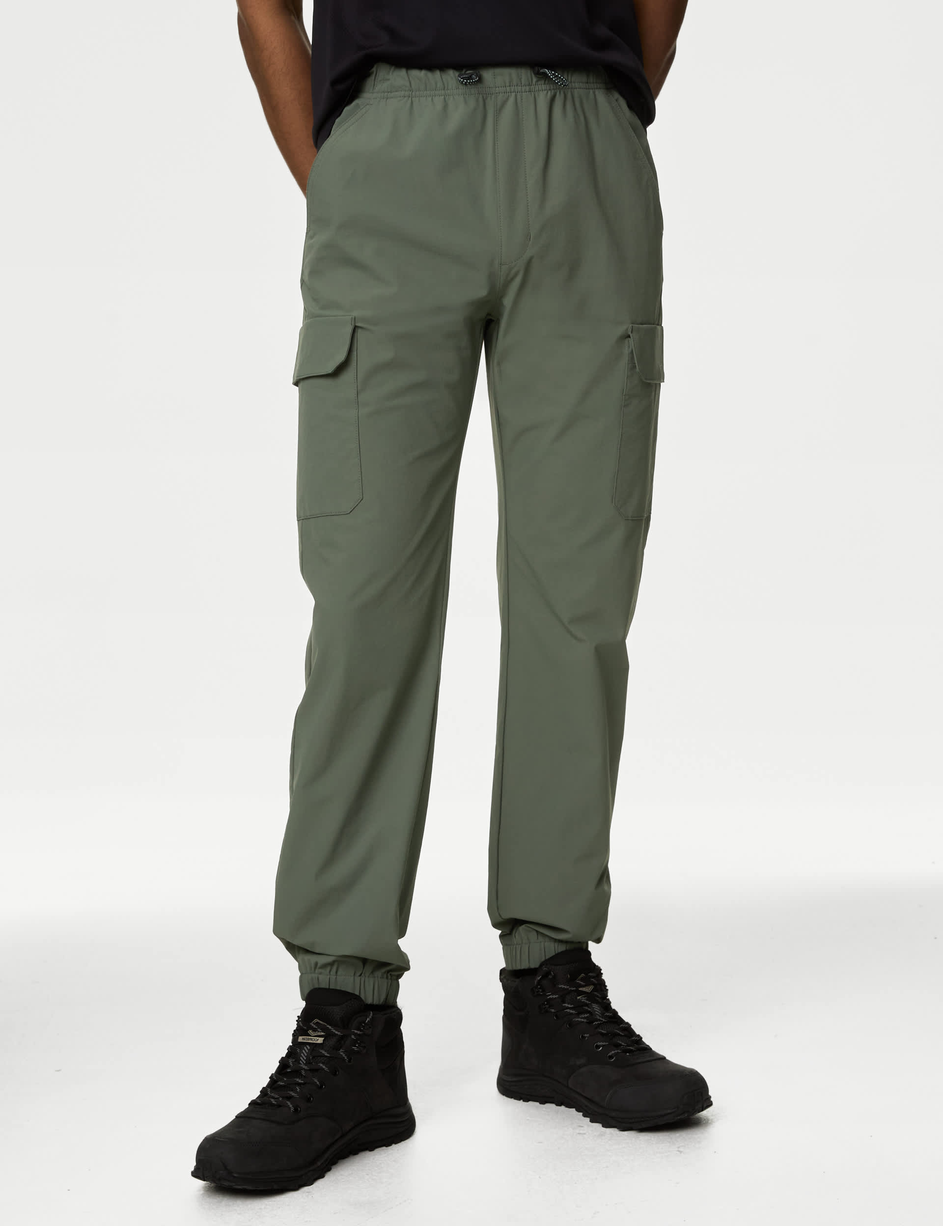 M&S Men's Elasticated Waist Lightweight Trekking Cargo Trousers - Khaki, Navy,Khaki