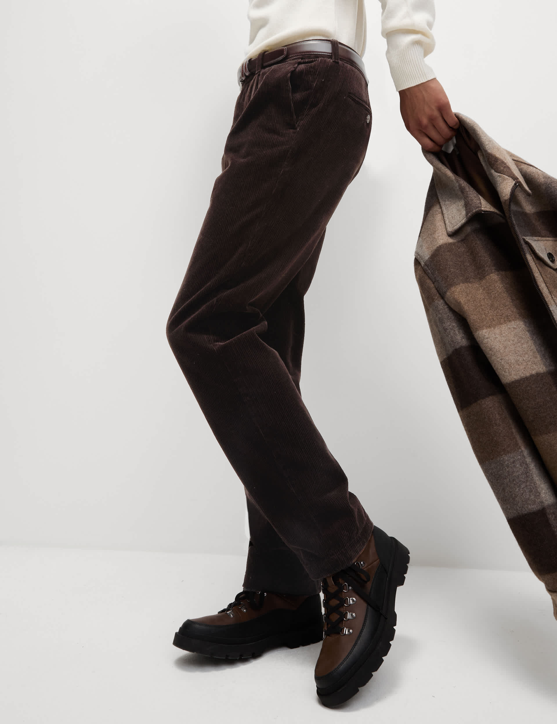 M&S Men's Regular Fit Luxury Corduroy Pleated Chinos