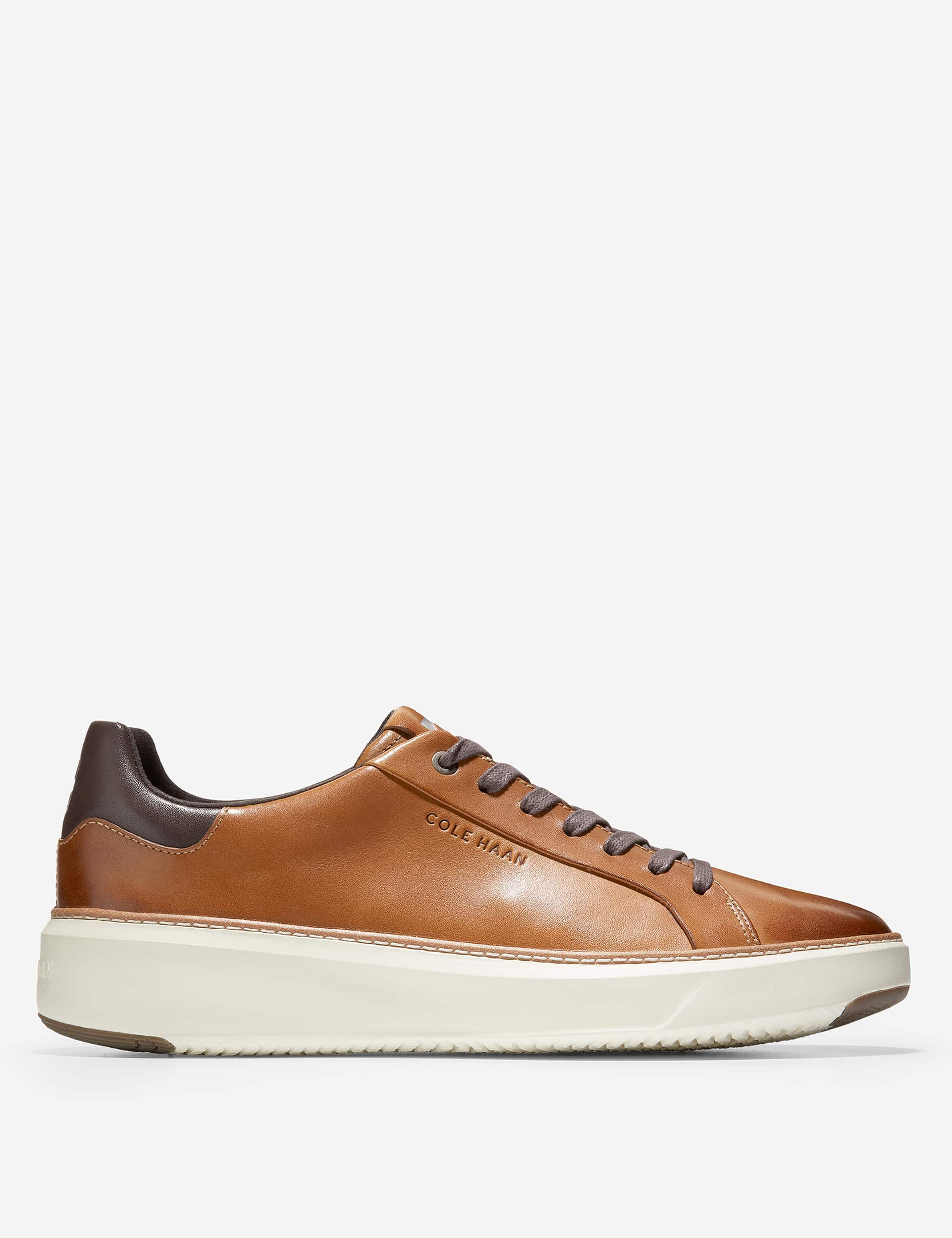 Cole Haan Men's Grandpro Topspin Leather Lace Up Trainers - 8 - Tan, Tan,Grey Mix