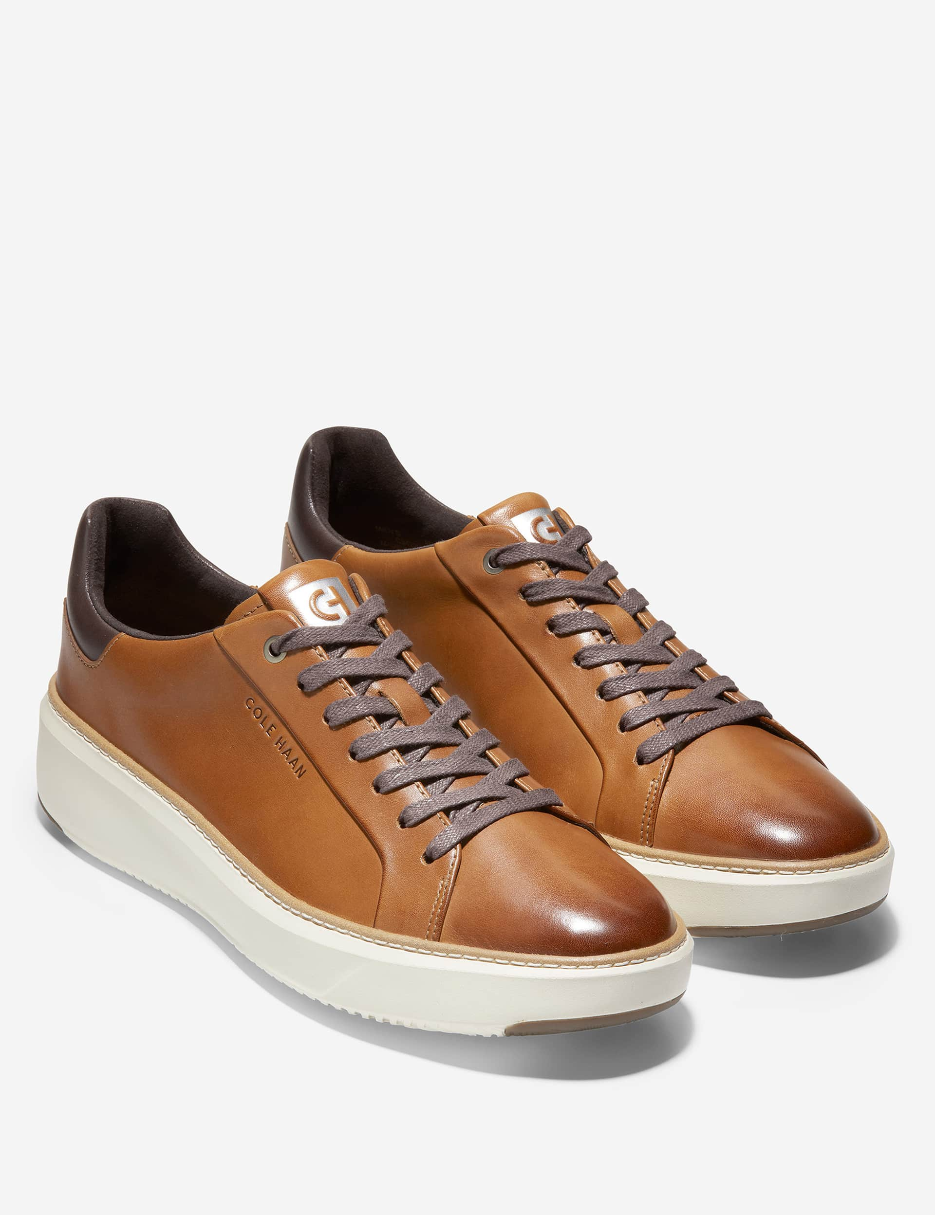 Cole Haan Men's Grandpro Topspin Leather Lace Up Trainers - 8 - Tan, Tan,Navy