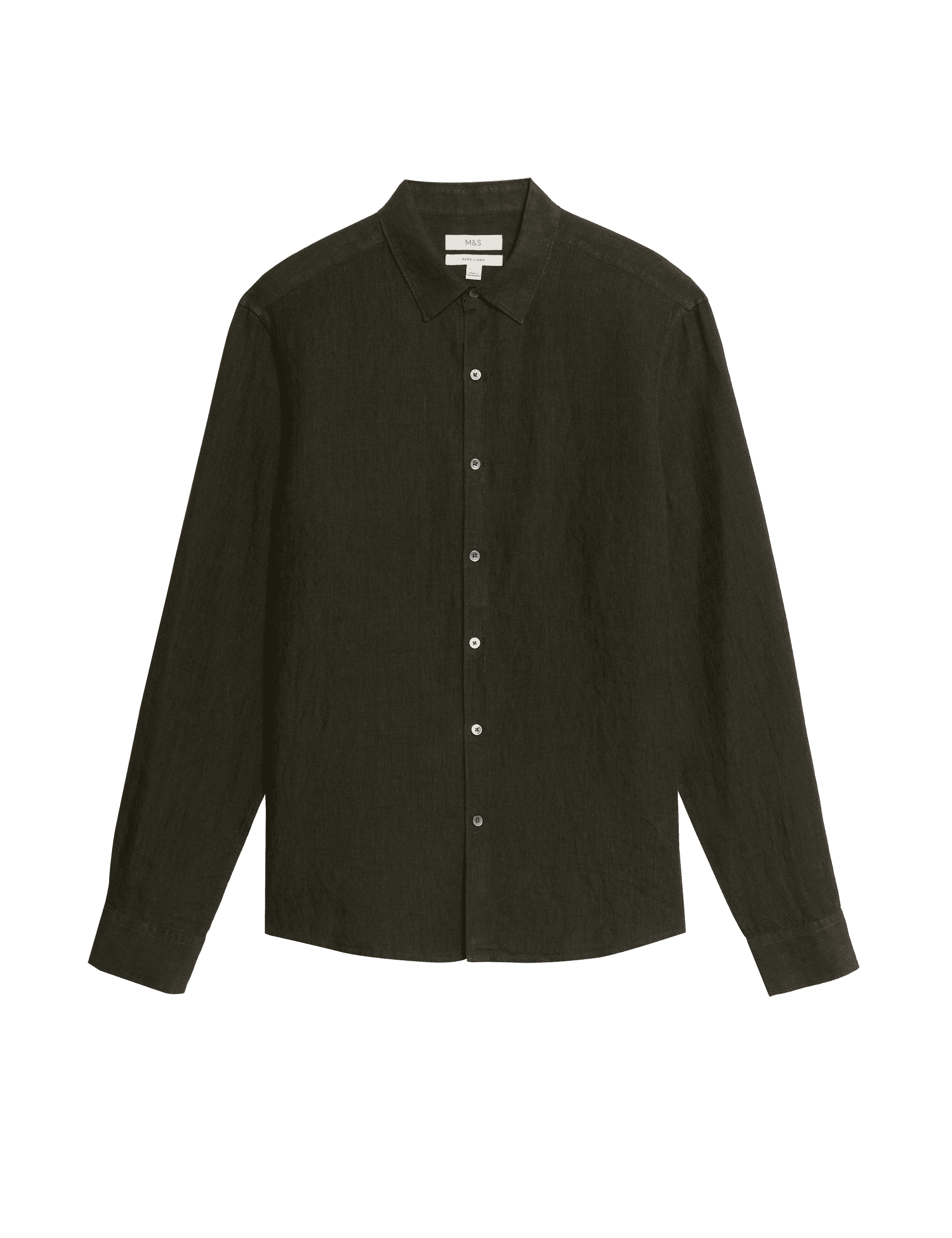 M&S Collection Men's Pure Linen Shirt - LREG - Dark Green, Chambray,White,Dark Grey,Navy,Black,Dark 