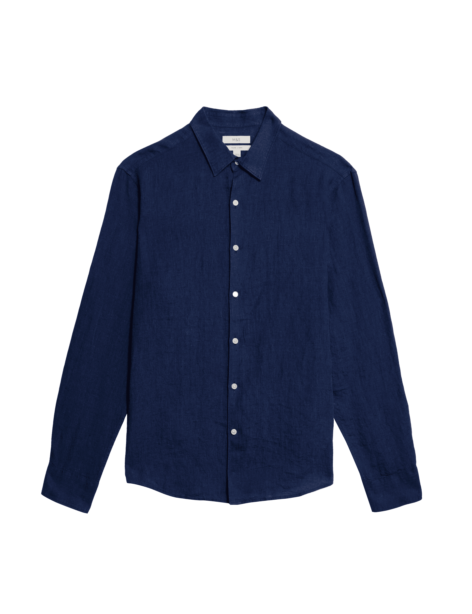 M&S Collection Men's Slim Fit Easy Iron Pure Linen Shirt - MREG - Indigo, Navy,Indigo,Light Stone,Pa