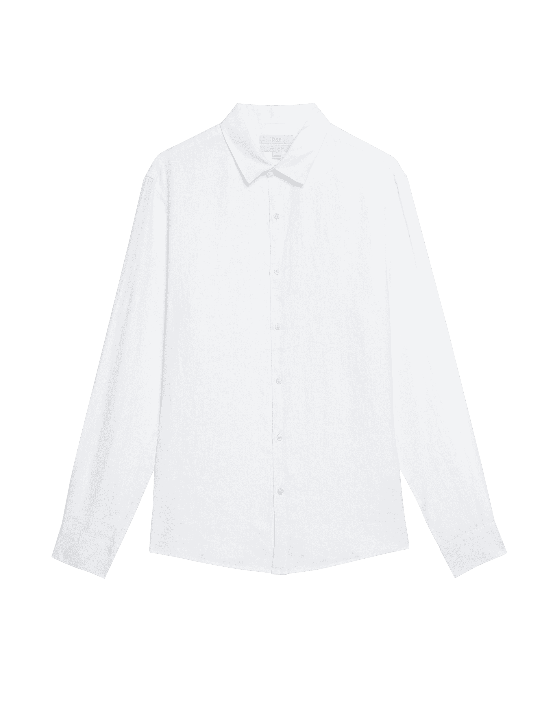 M&S Collection Men's Slim Fit Easy Iron Pure Linen Shirt - MREG - White, Black,White