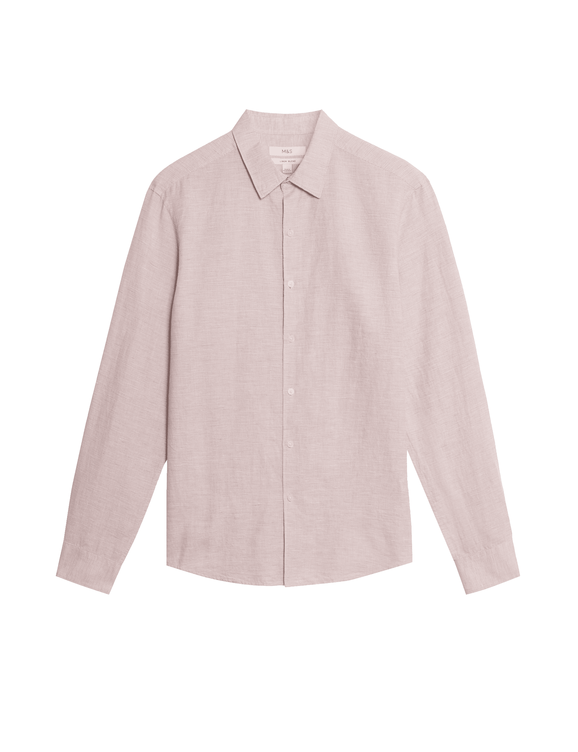 M&S Collection Men's Cotton Linen Blend Puppytooth Shirt - LREG - Pink Mix, Green,Pink Mix,Light Air