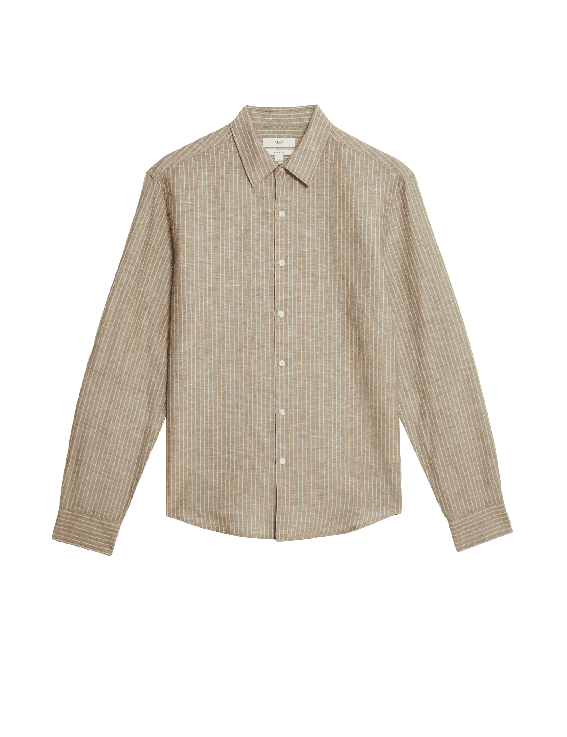 M&S Collection Men's Linen Blend Striped Shirt - LREG - Natural Mix, Blue Mix,Natural Mix