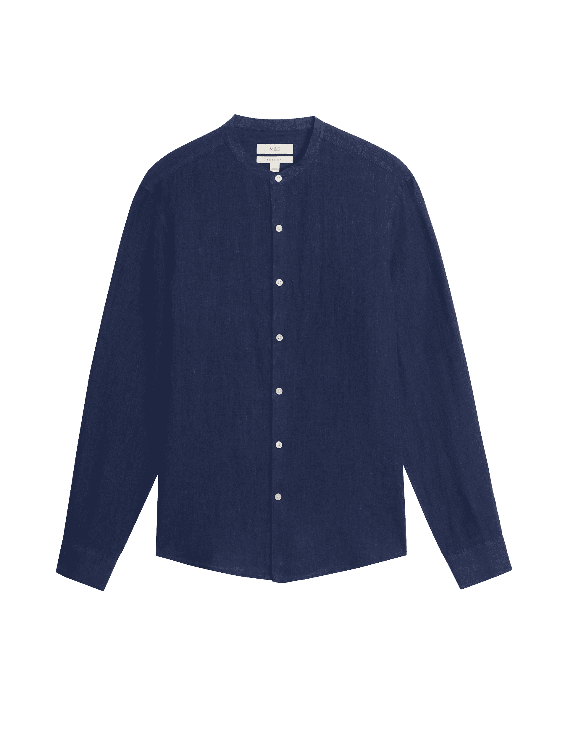 M&S Collection Men's Pure Linen Grandad Collar Shirt - LREG - Cobalt, Dark Green,Black,Cobalt