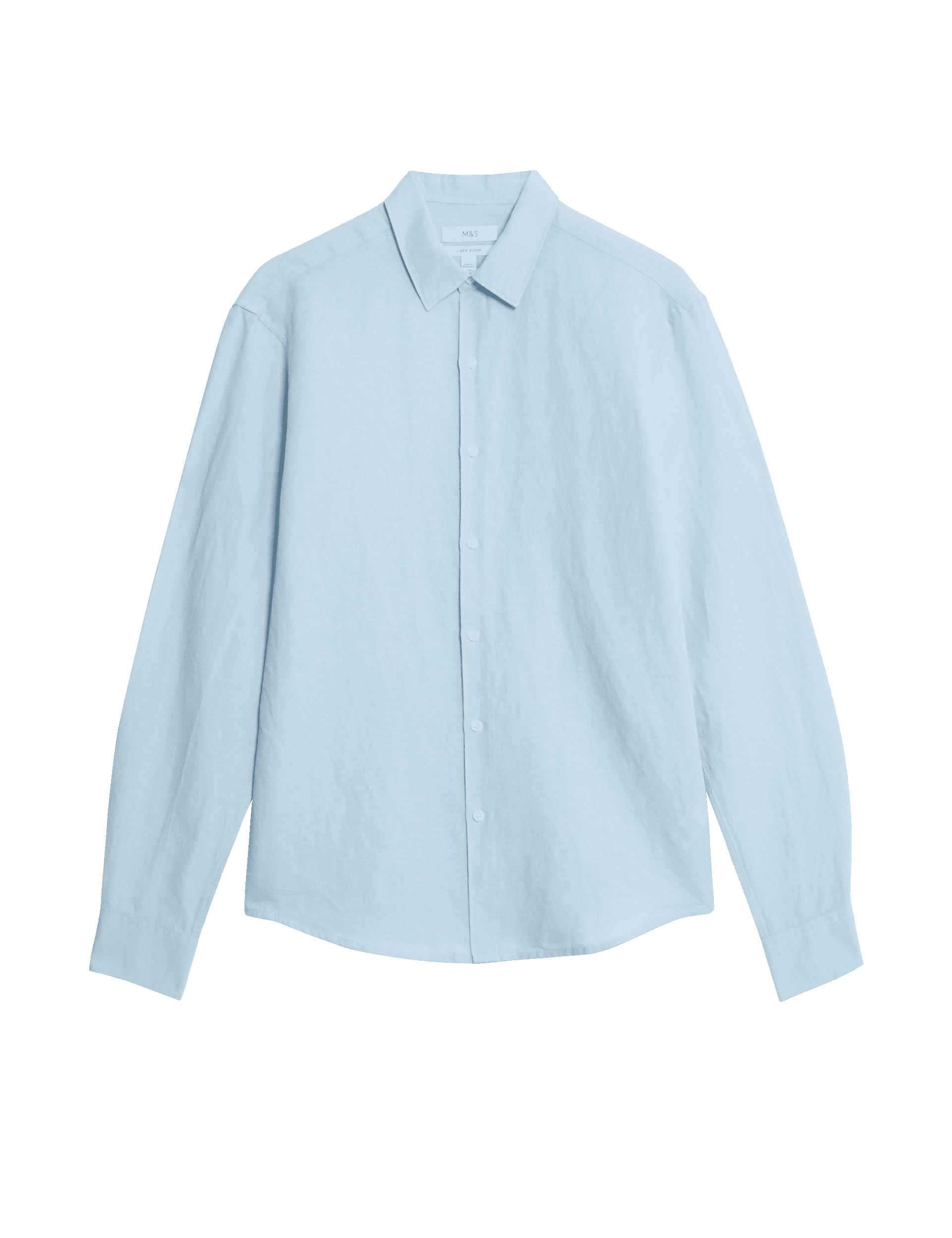 M&S Collection Men's Cotton Linen Blend Shirt - LREG - Light Blue, Light Blue,White,Sand,Khaki