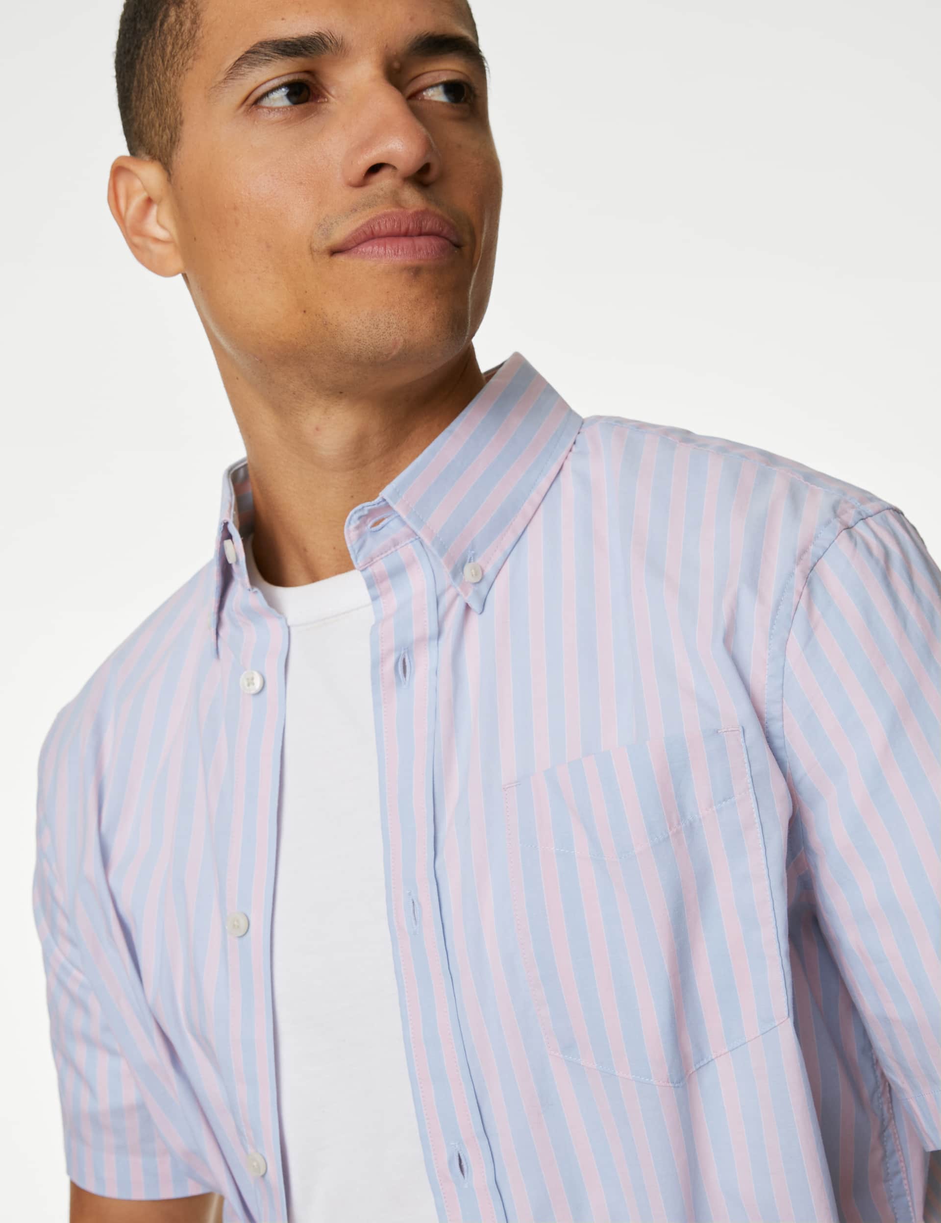 M&S Men's Easy Iron Striped Poplin Shirt
