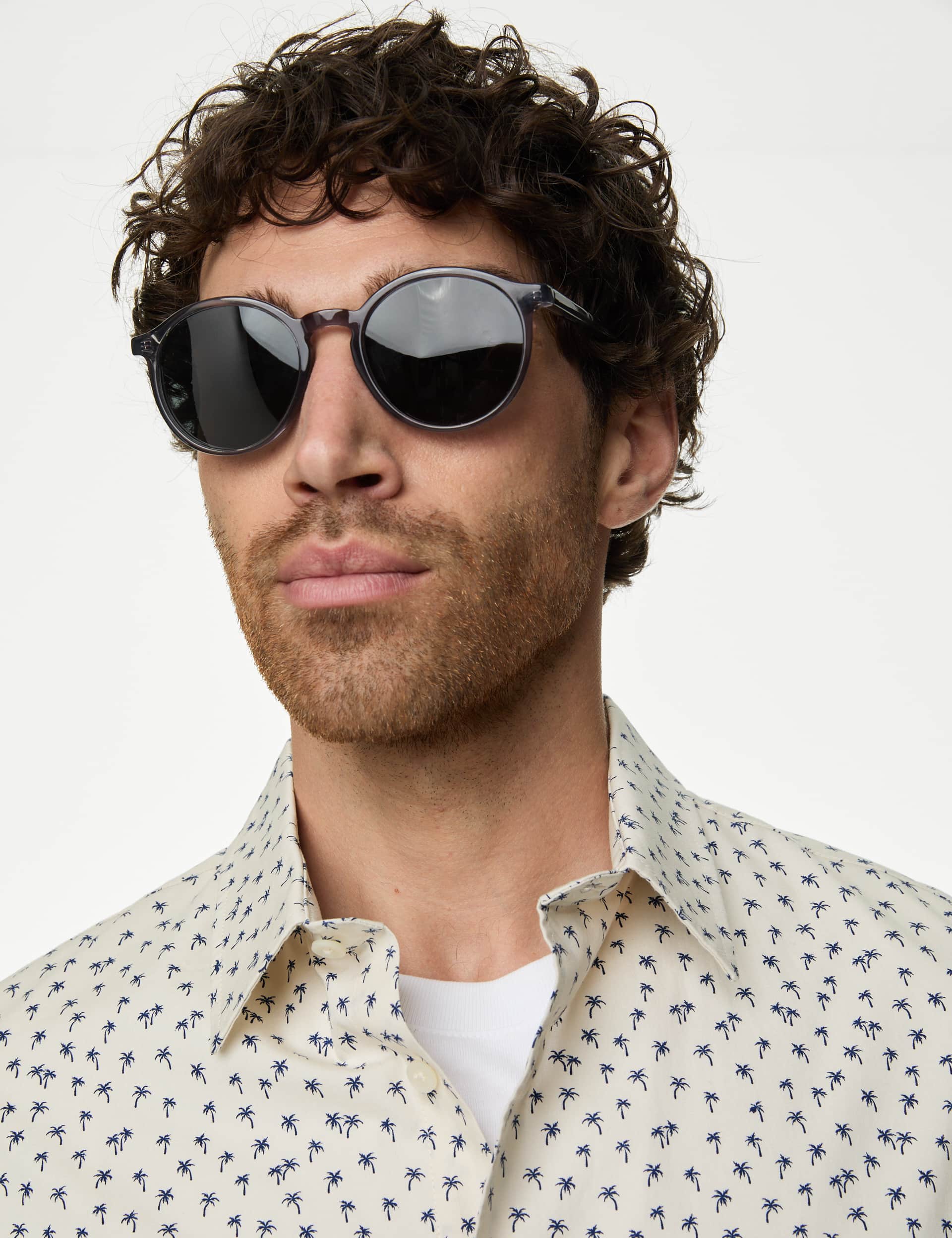 M&S Men's Easy Iron Pure Cotton Geometric Print Shirt