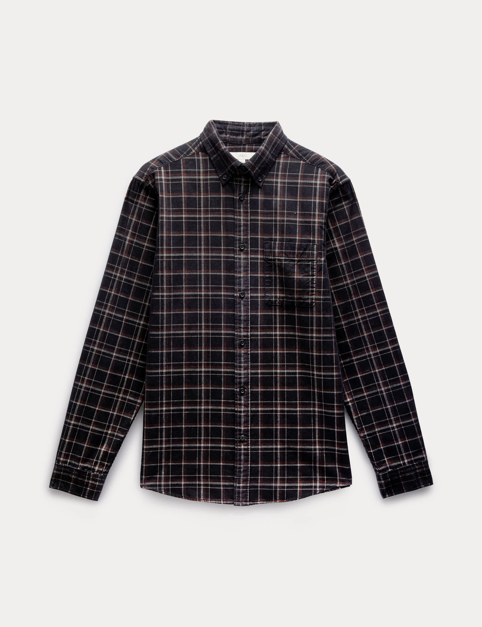 M&S Collection Men's Corduroy Check Shirt - MREG - Black Mix, Navy Mix,Black Mix