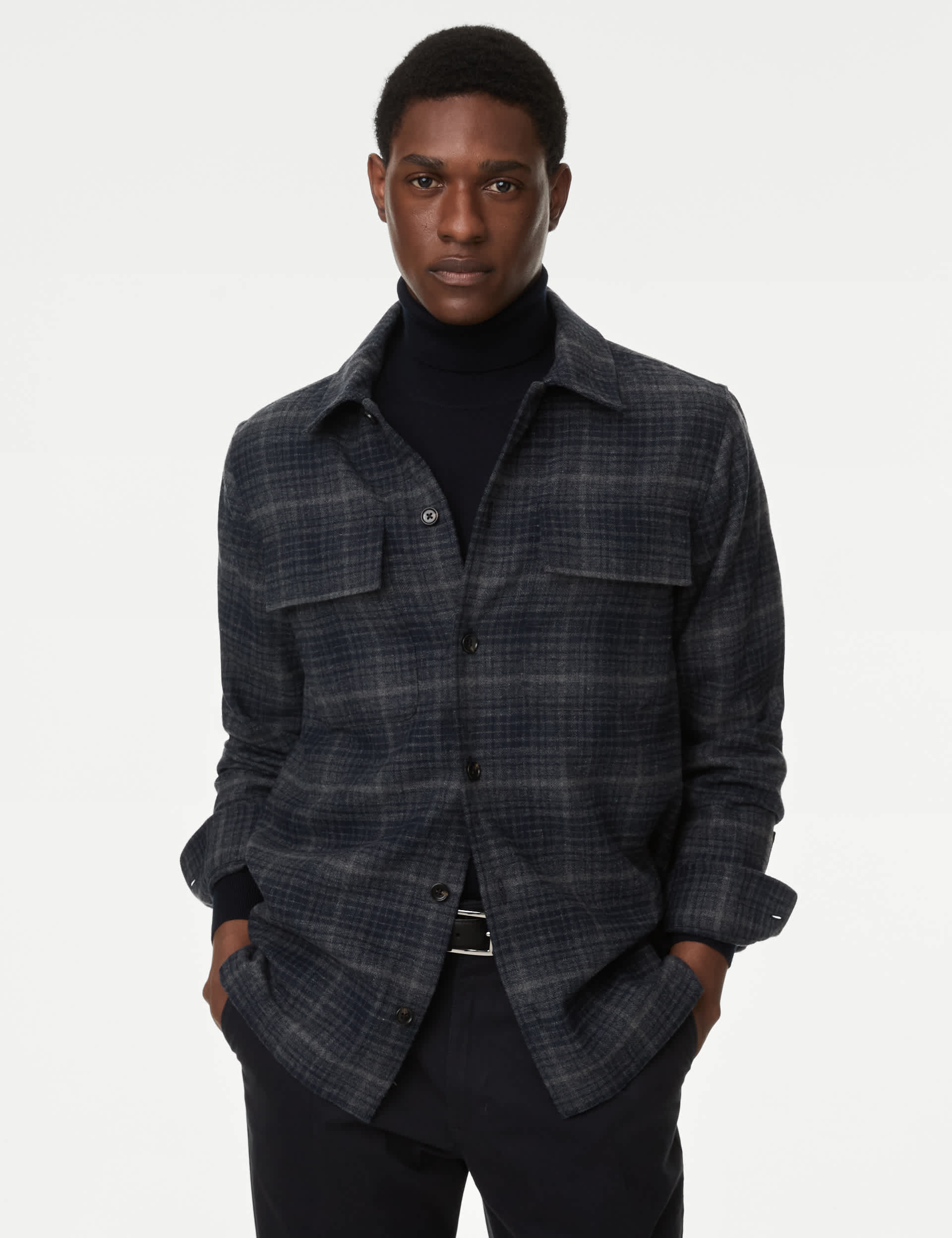 M&S Men's Textured Check Overshirt