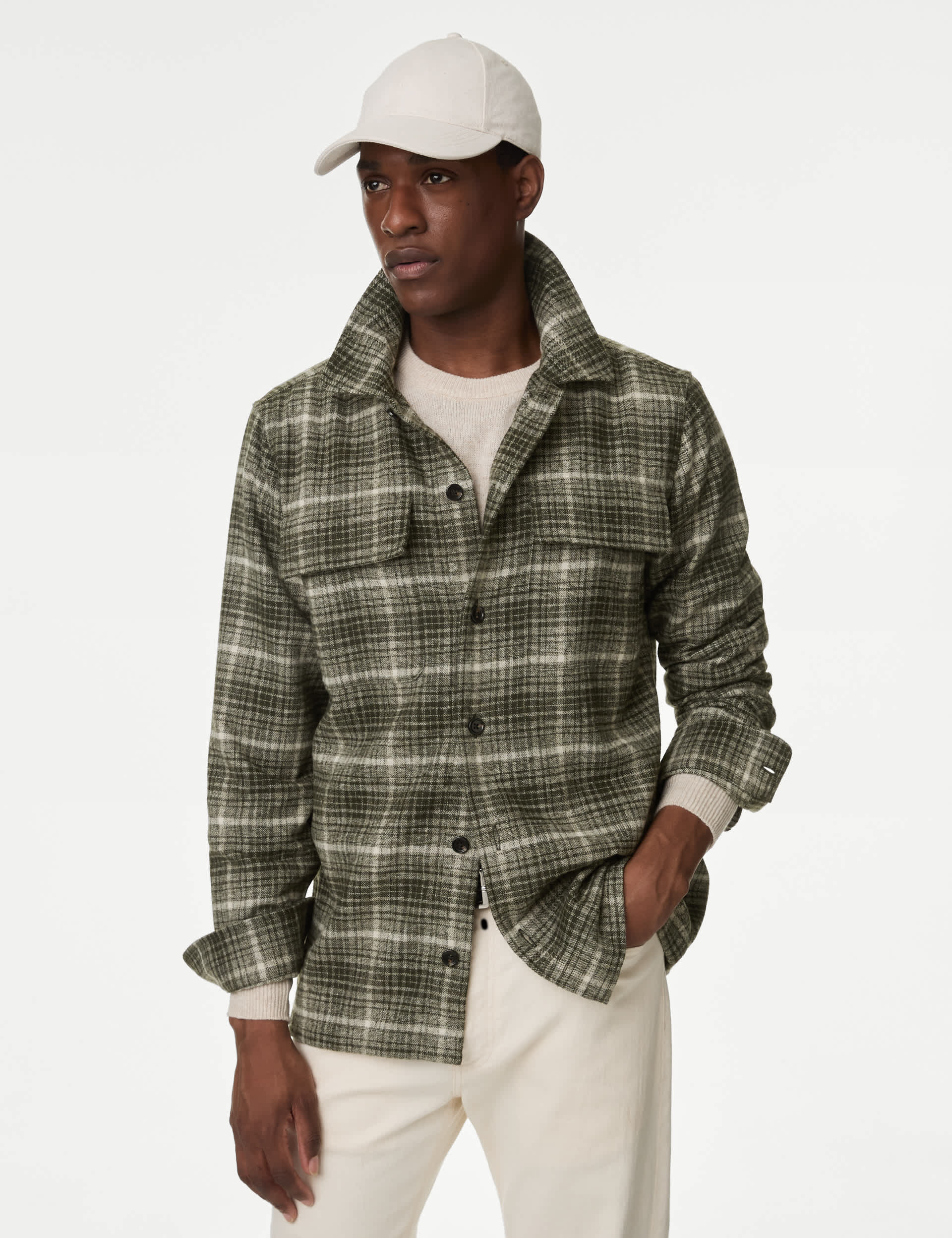 M&S Collection Men's Textured Check Overshirt - XXXXLREG - Green Mix, Green Mix