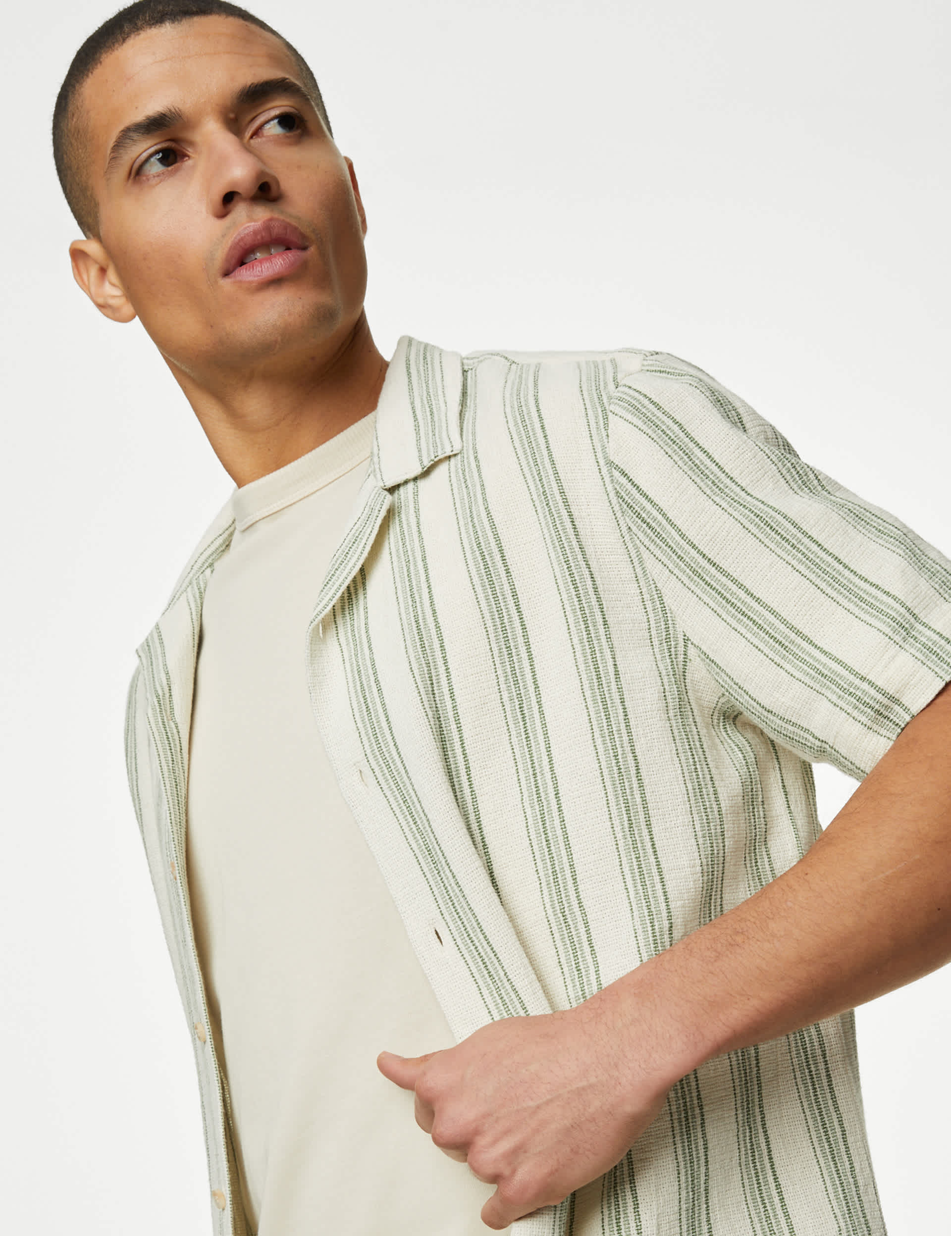 M&S Men's Pure Cotton Striped Textured Shirt