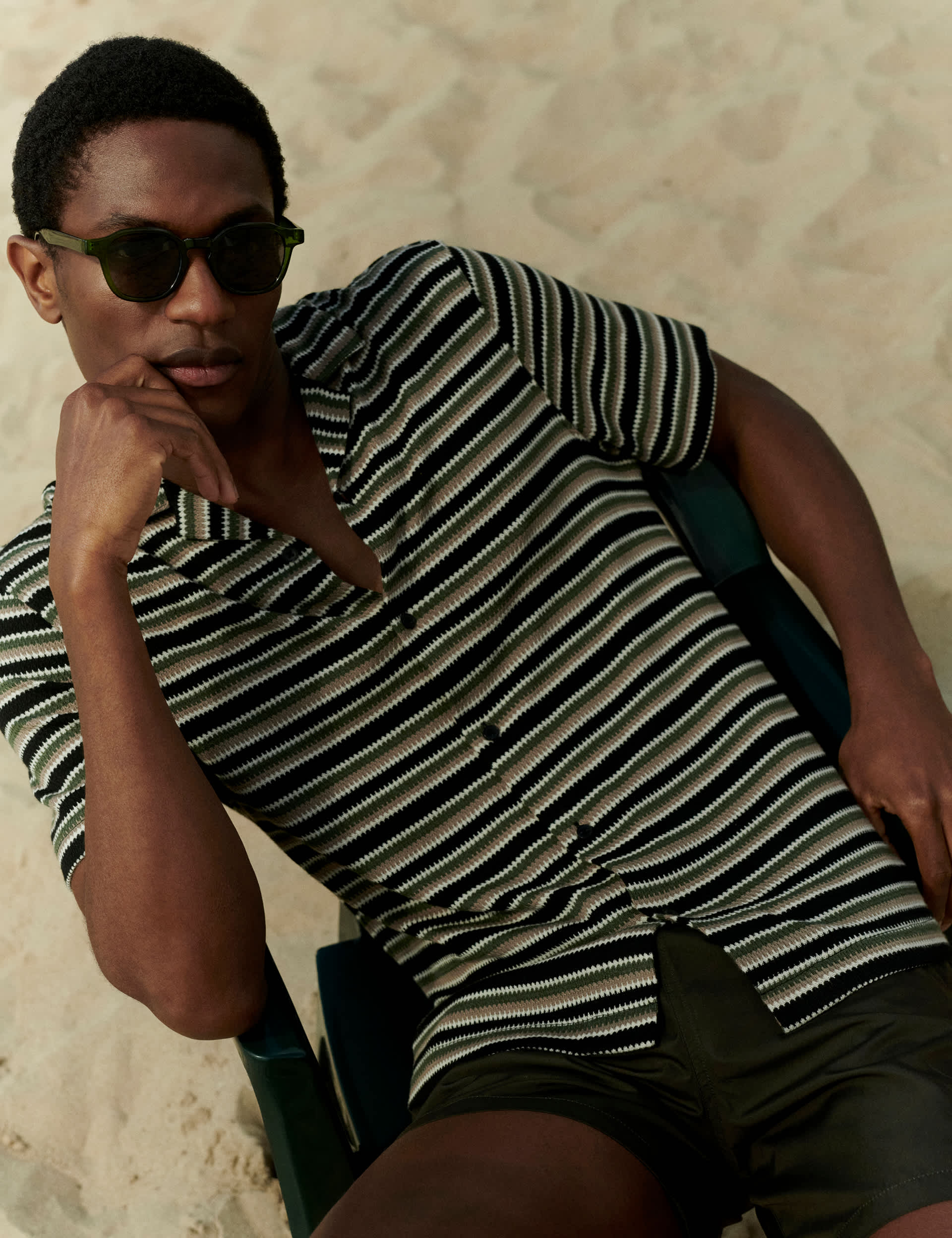 M&S Men's Easy Iron Striped Cuban Collar Shirt