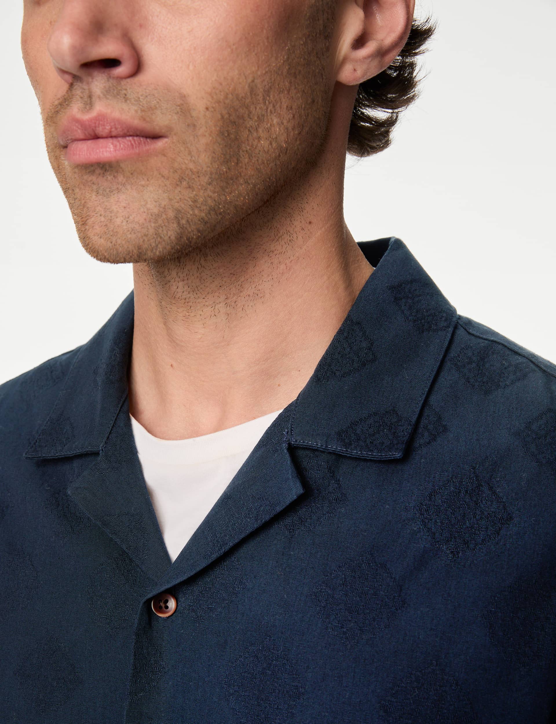 M&S Men's Pure Cotton Cuban Collar Shirt