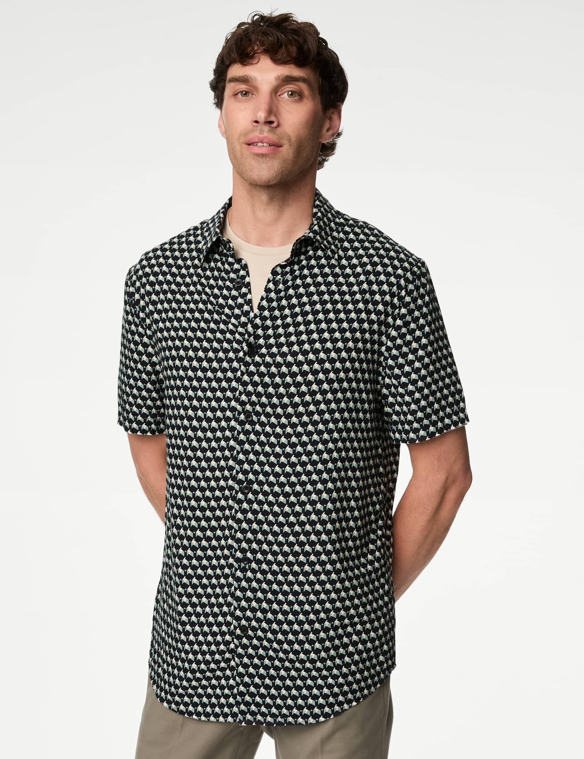 M&S Men's Geometric Print Shirt