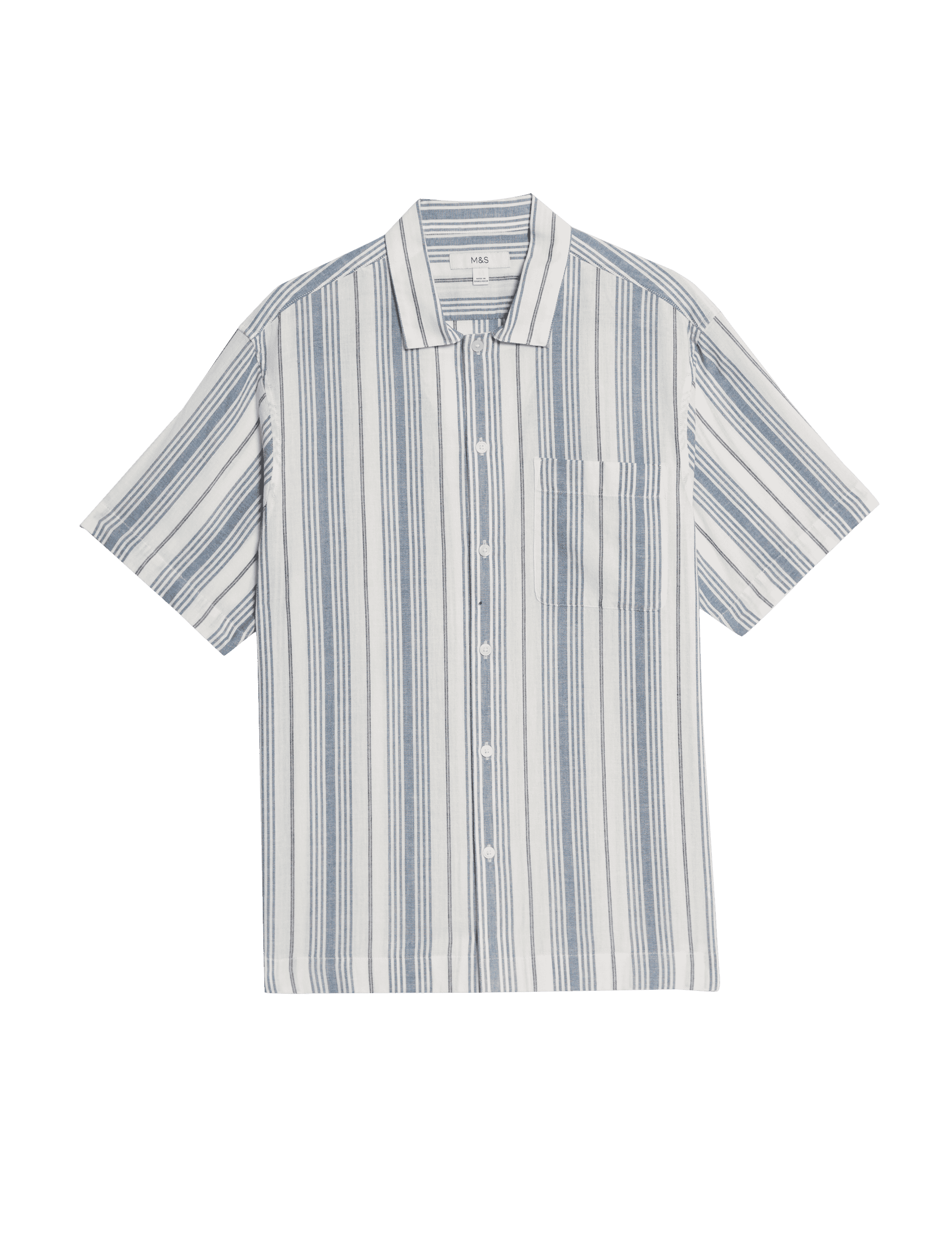 M&S Collection Men's Easy Iron Pure Cotton Striped Shirt - XXLREG - Blue Mix, Blue Mix