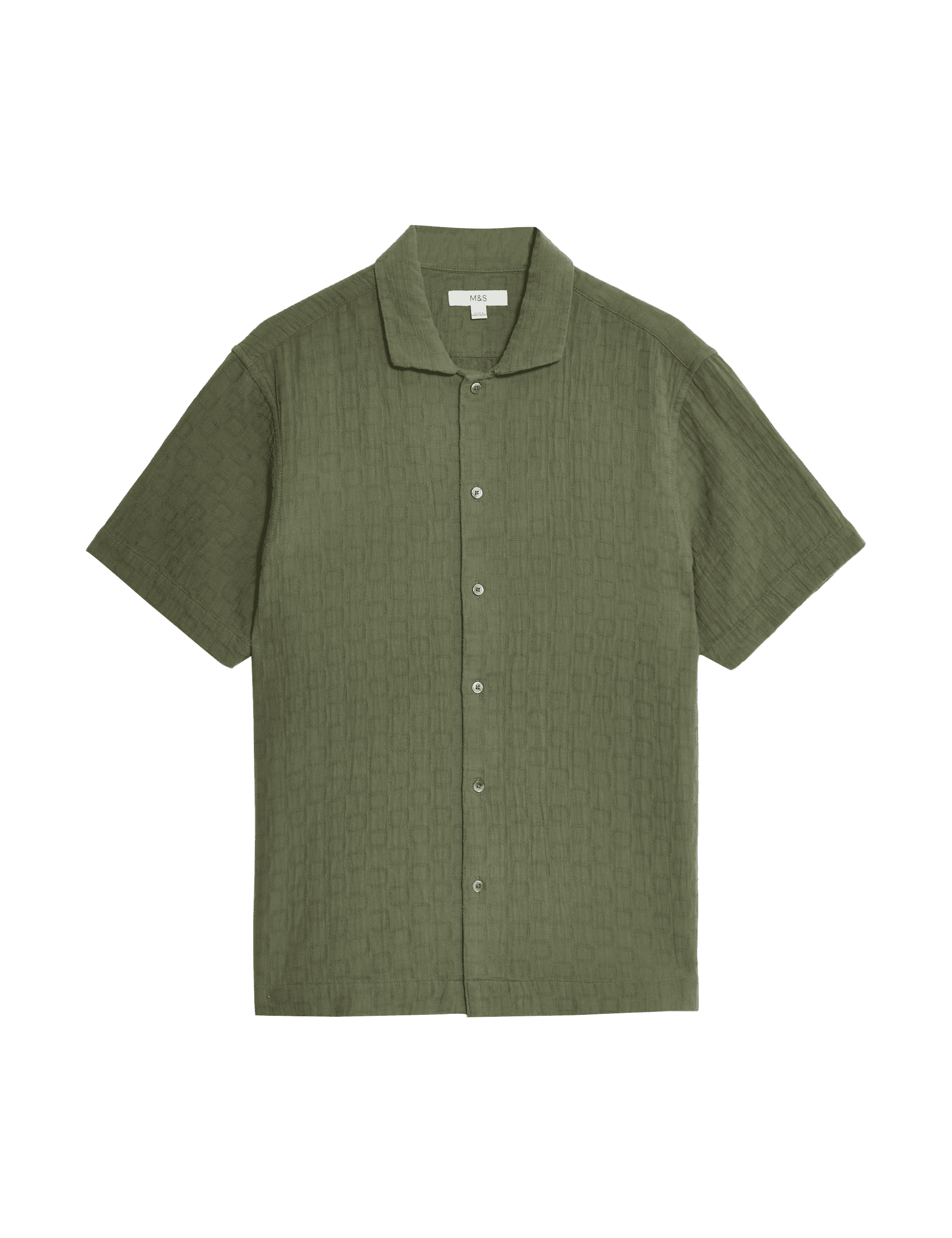 M&S Collection Men's Easy Iron Pure Cotton Textured Shirt - XXLREG - Khaki, Dark Coral,Navy,Khaki,Bl