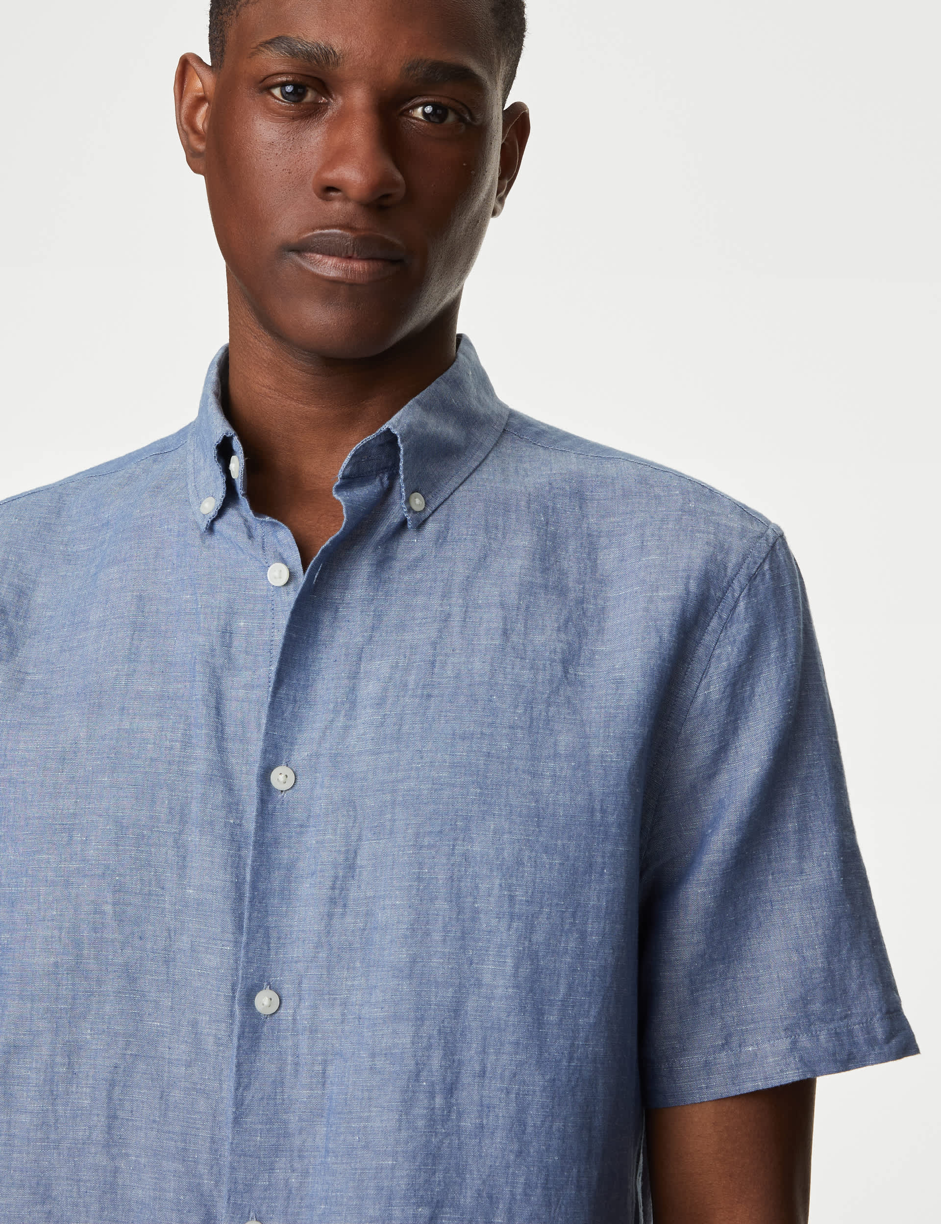 M&S Men's Easy Iron Linen Rich Shirt