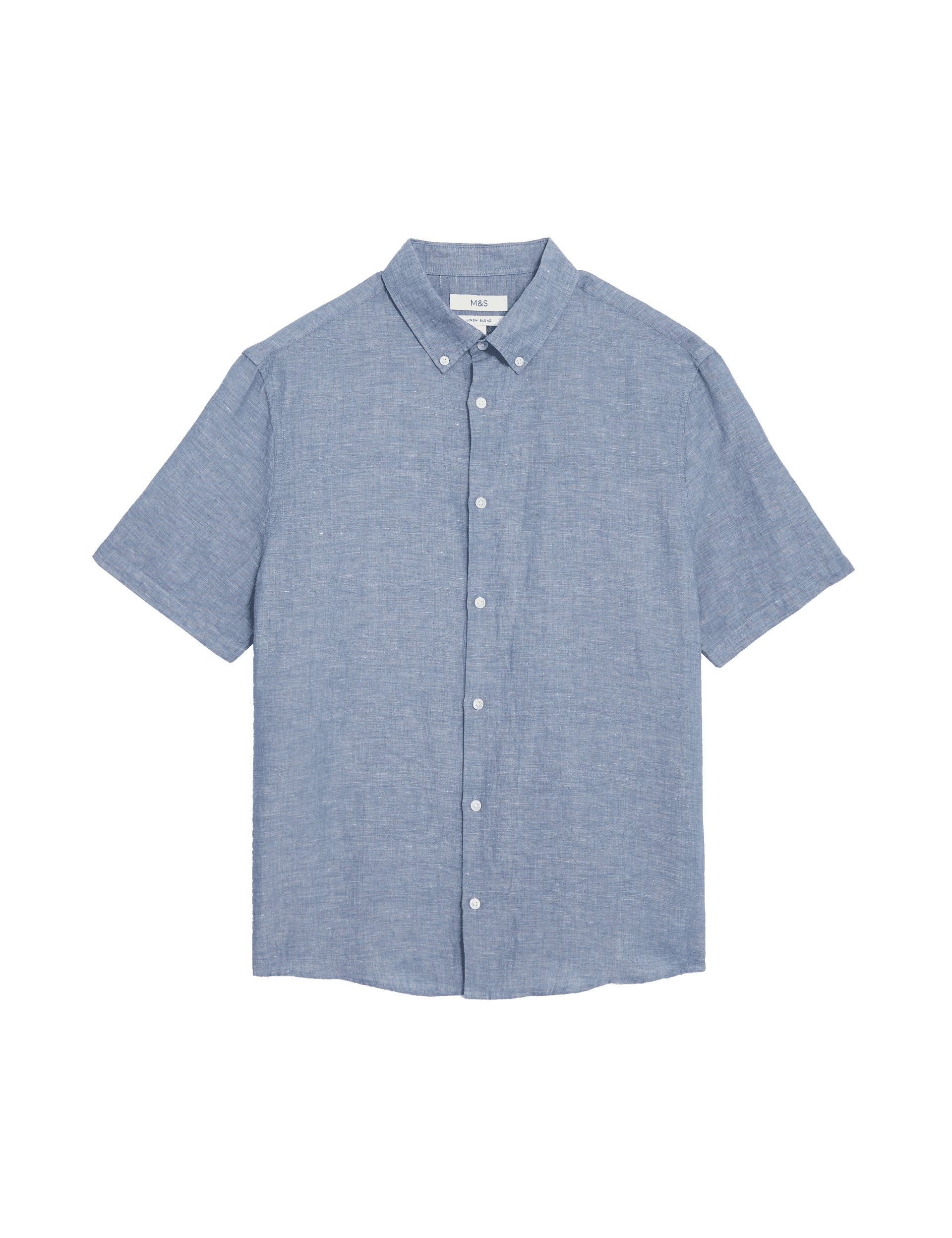 M&S Collection Men's Easy Iron Linen Rich Shirt - LREG - Chambray, White,Chambray