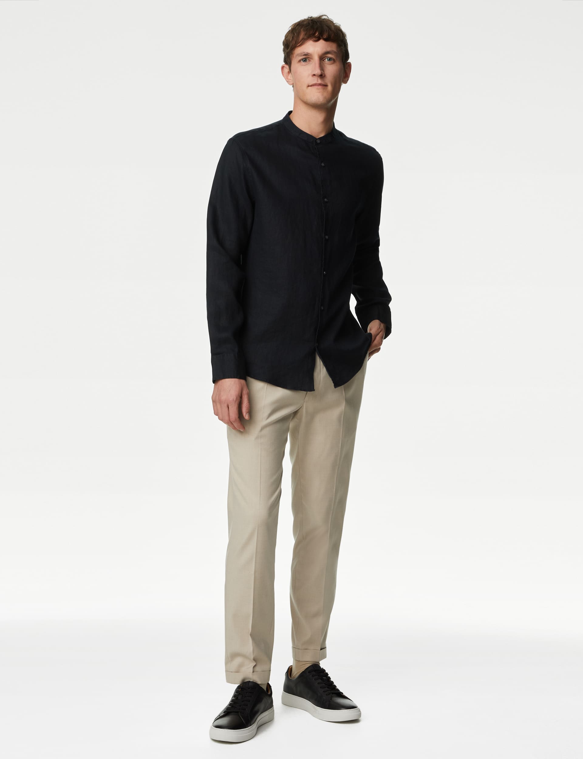 M&S Men's Pure Linen Grandad Collar Shirt