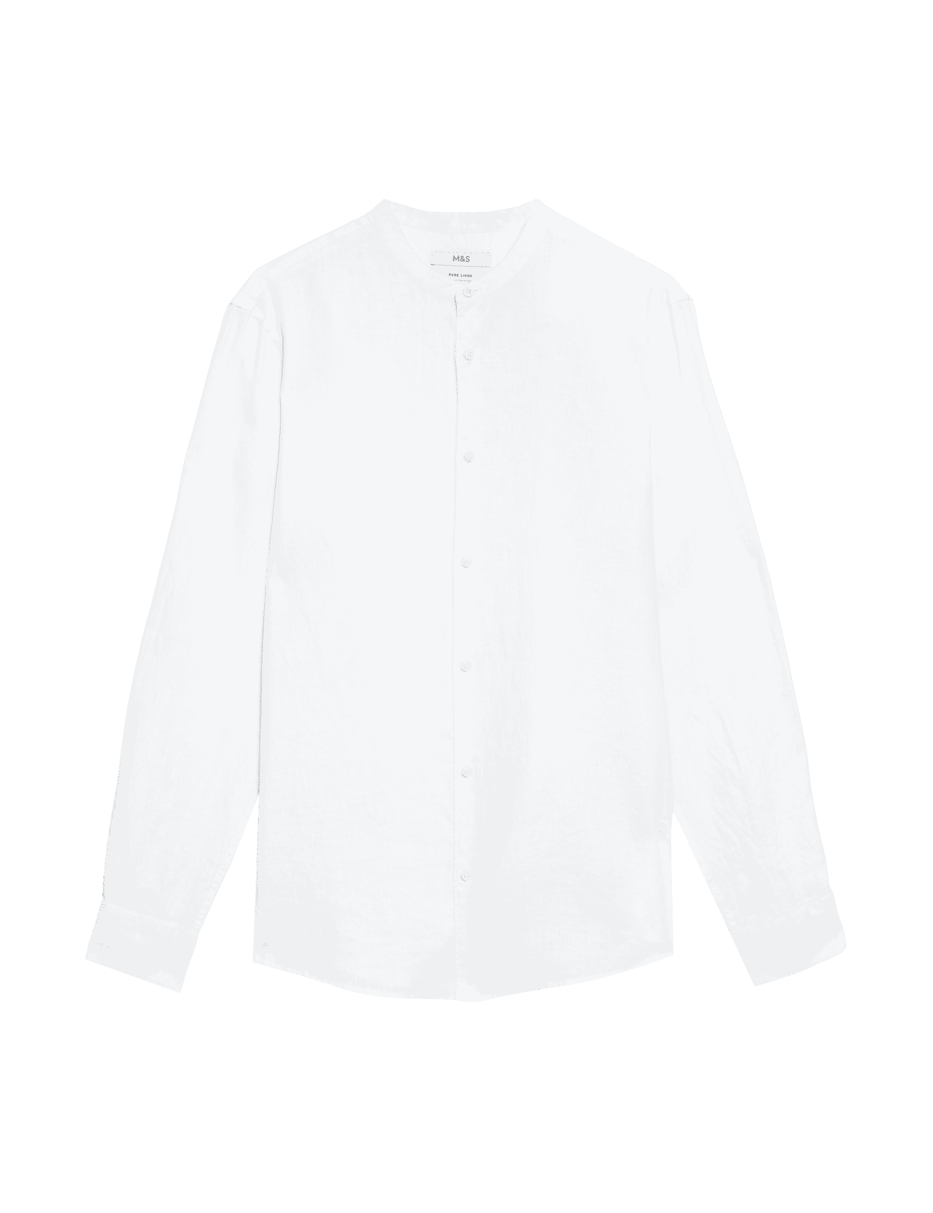 M&S Collection Men's Pure Linen Grandad Collar Shirt - XREG - White, Black,White