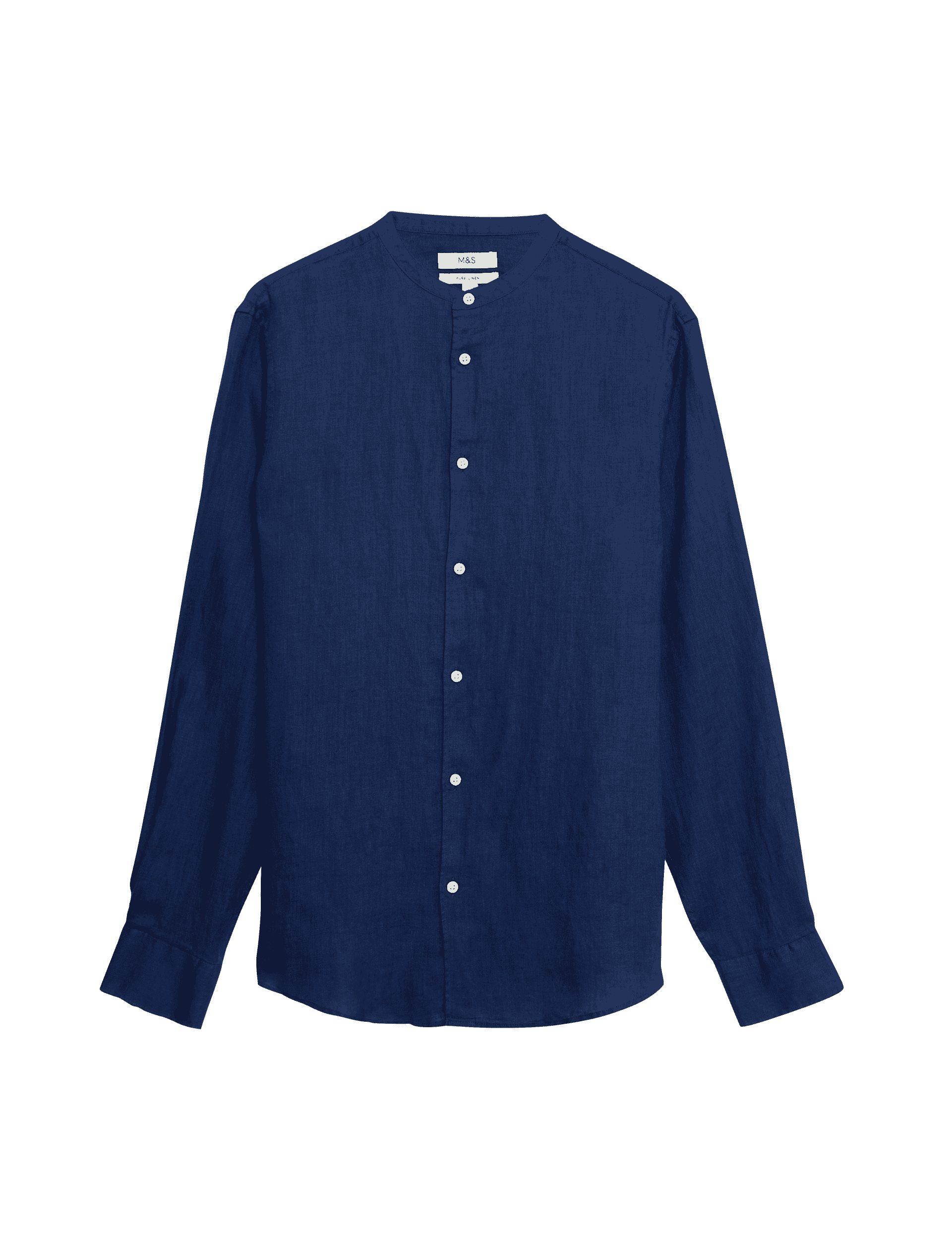 M&S Collection Men's Pure Linen Grandad Collar Shirt - MREG - Navy, Navy