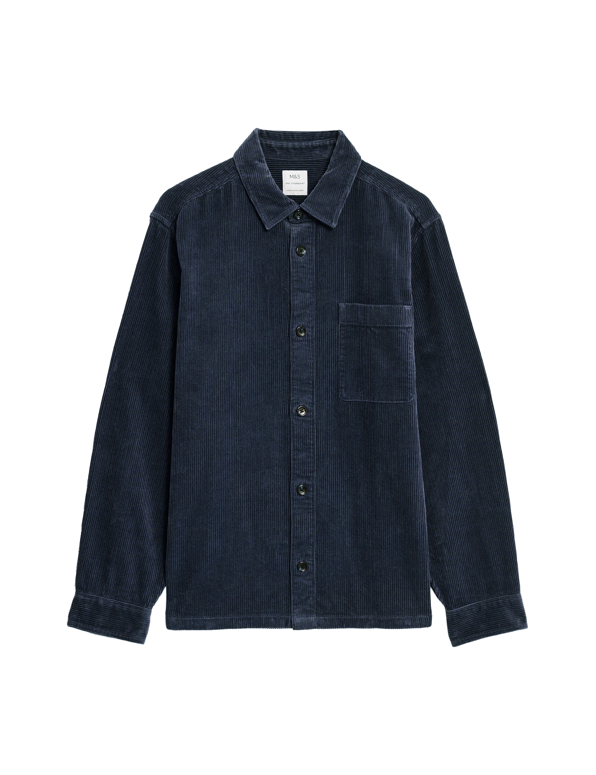 M&S Collection Men's Pure Cotton Corduroy Overshirt - MREG - Dark Navy, Dark Navy,Dark Sage