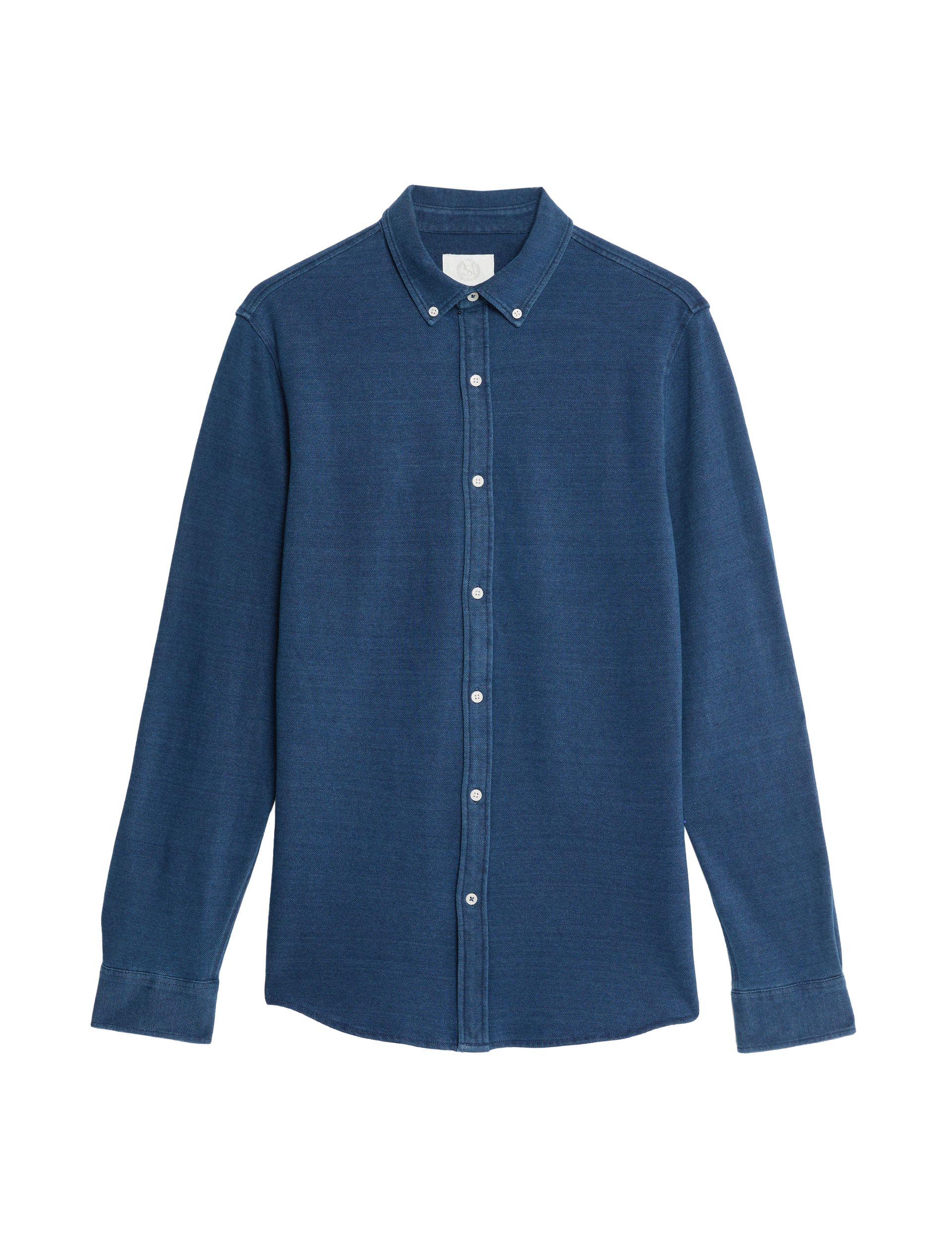 M&S Collection Men's Pure Cotton Pique Shirt - LREG - Indigo, Indigo