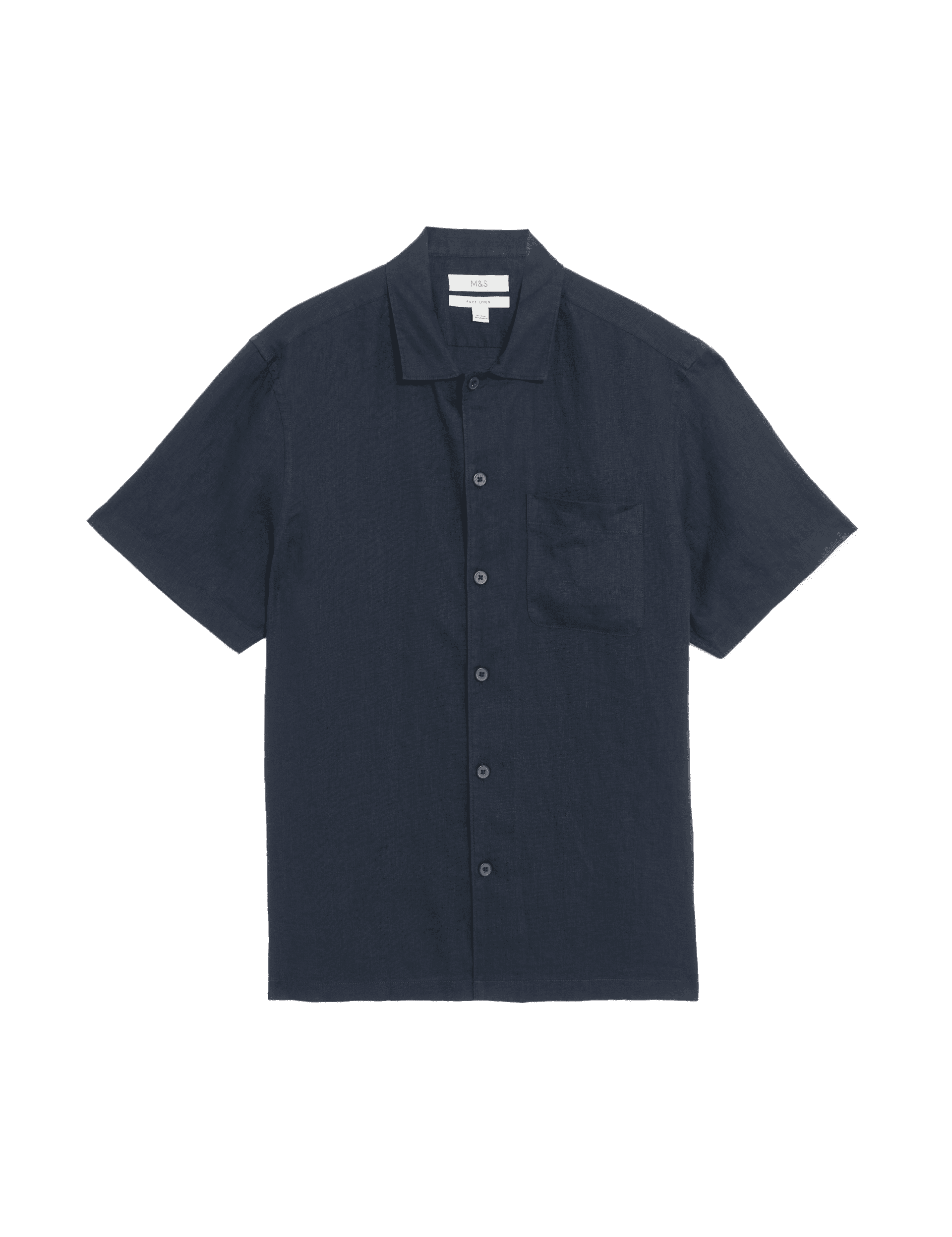 M&S Collection Men's Pure Linen Shirt - LREG - Navy, Khaki,Black,Navy,White,Mole,Air Force Blue