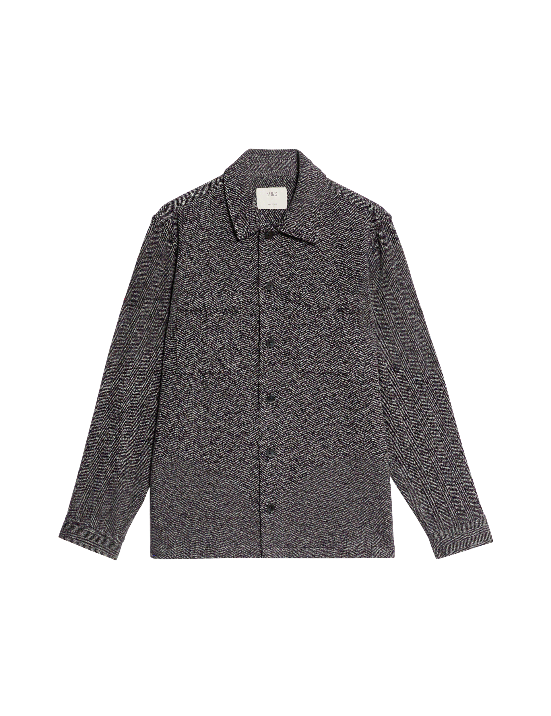 M&S Collection Men's Pure Cotton Textured Overshirt - LREG - Dark Navy, Neutral Brown,Dark Navy