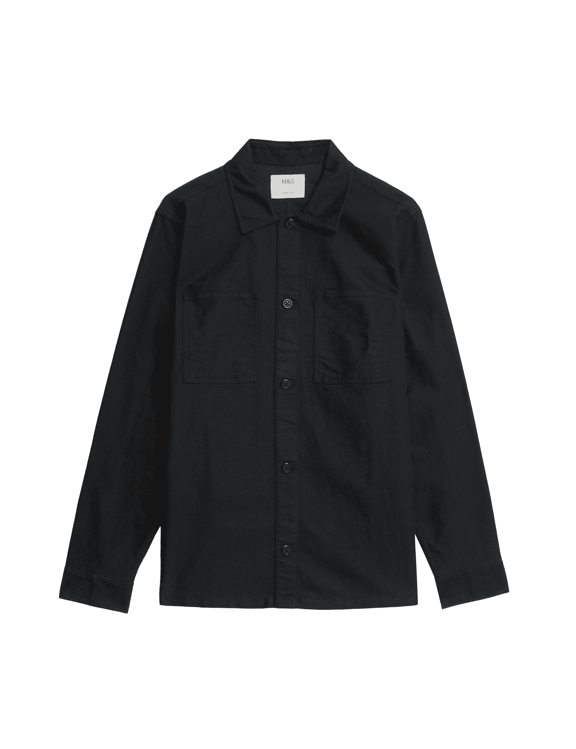 M&S Collection Men's Cotton Rich Overshirt - LREG - Black, Stone,Black,Dark Navy,Khaki