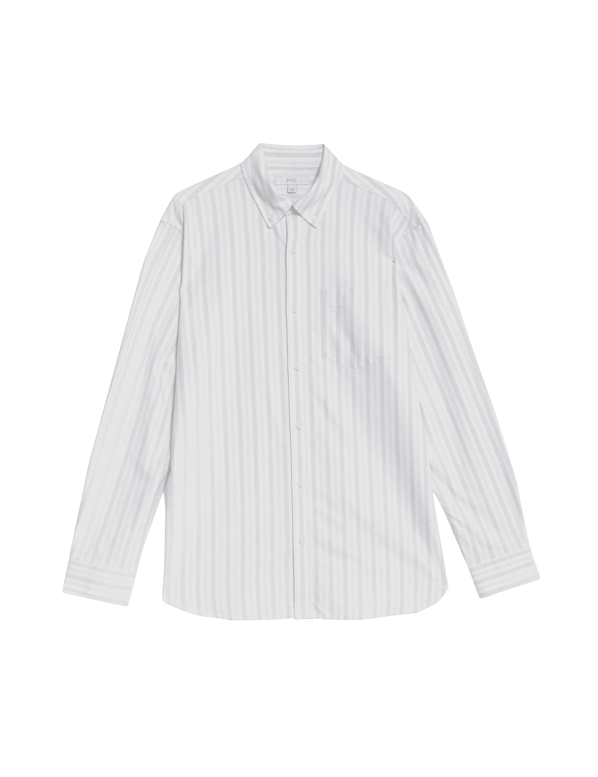 M&S Collection Men's Pure Cotton Striped Oxford Shirt - LREG - White Mix, White Mix,Blue Mix