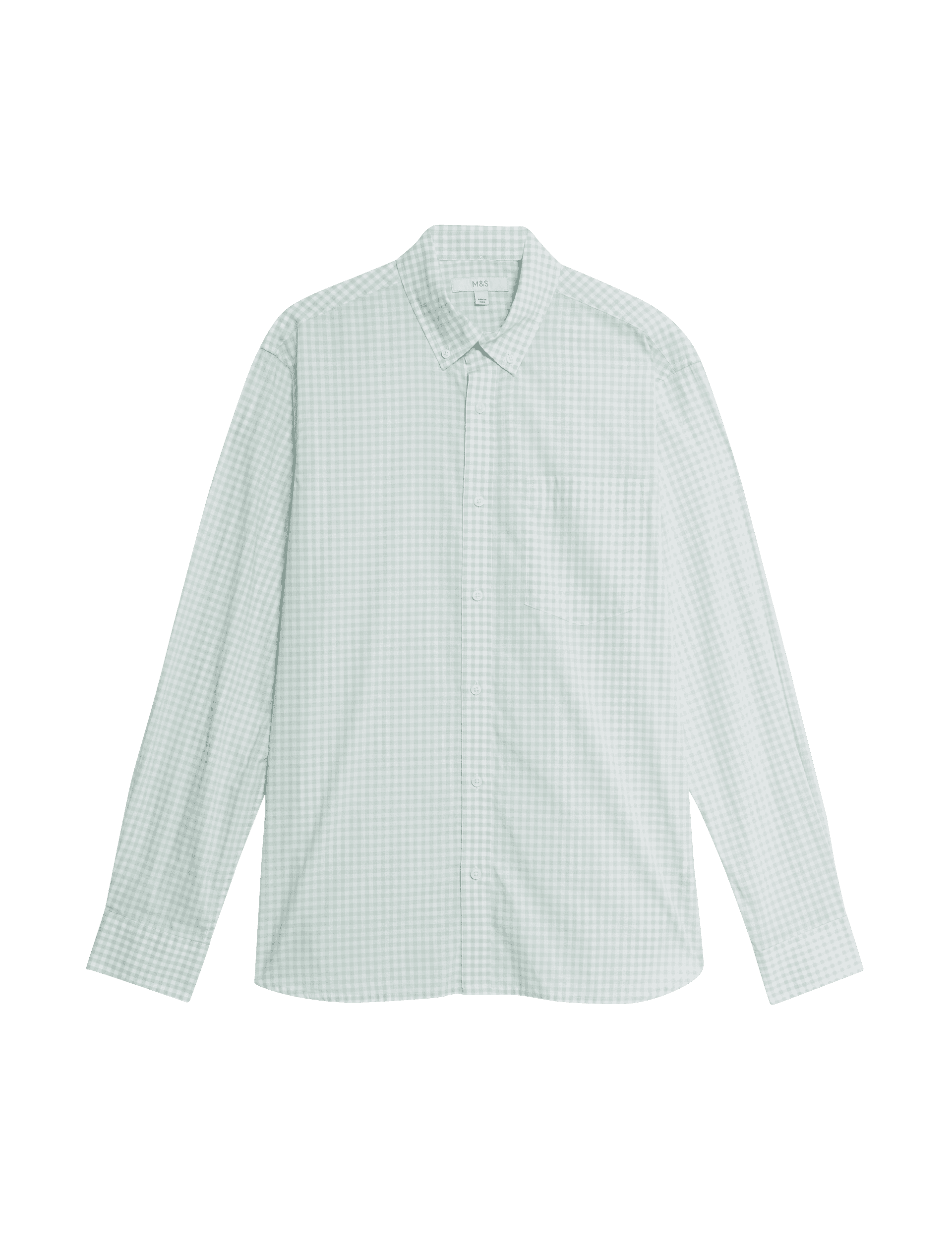 M&S Collection Men's Cotton Rich Gingham Check Oxford Shirt - LREG - Pale Green, Pale Blue,Pale Gree