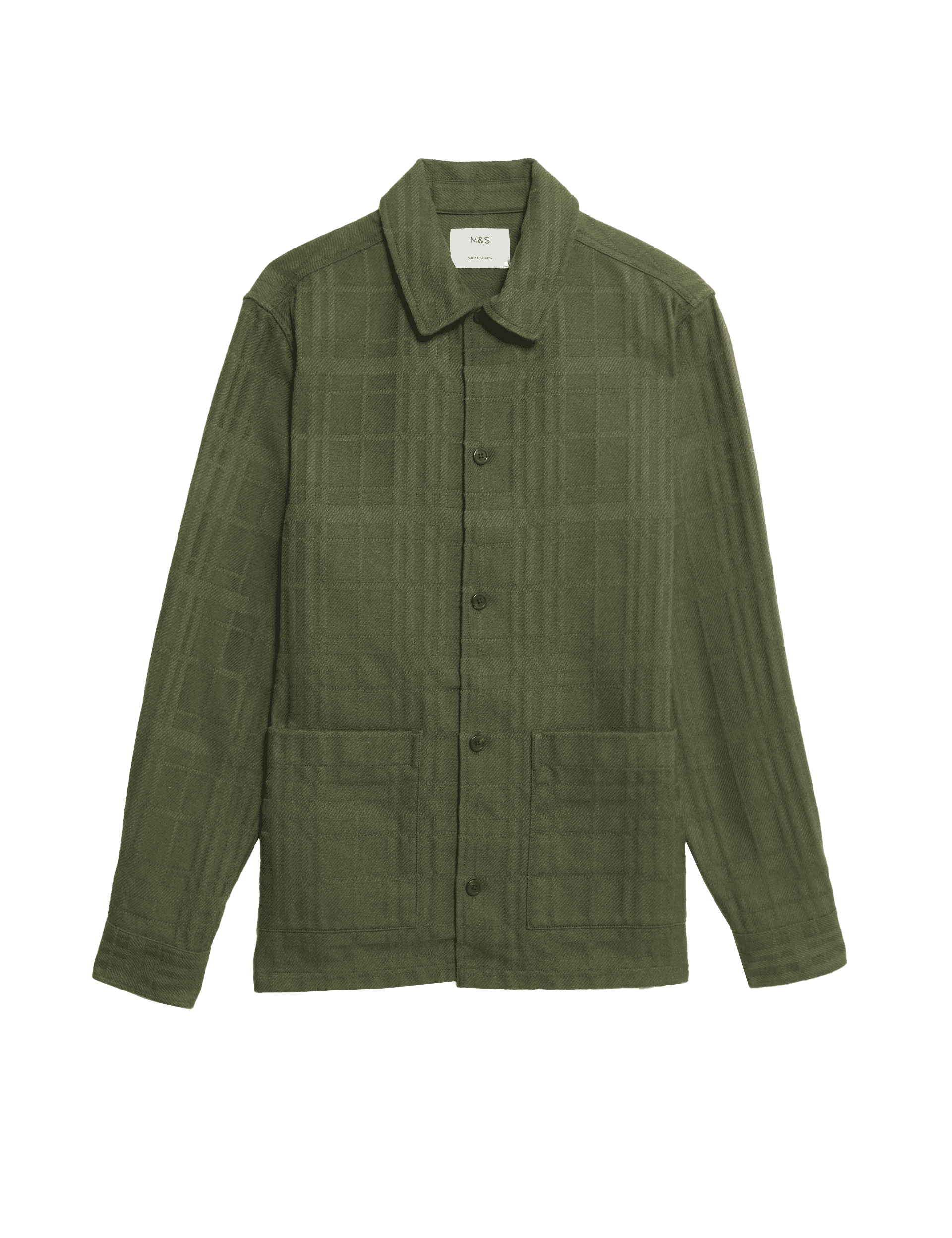 M&S Collection Men's Cotton Blend Check Textured Overshirt - LREG - Khaki, Khaki,Navy