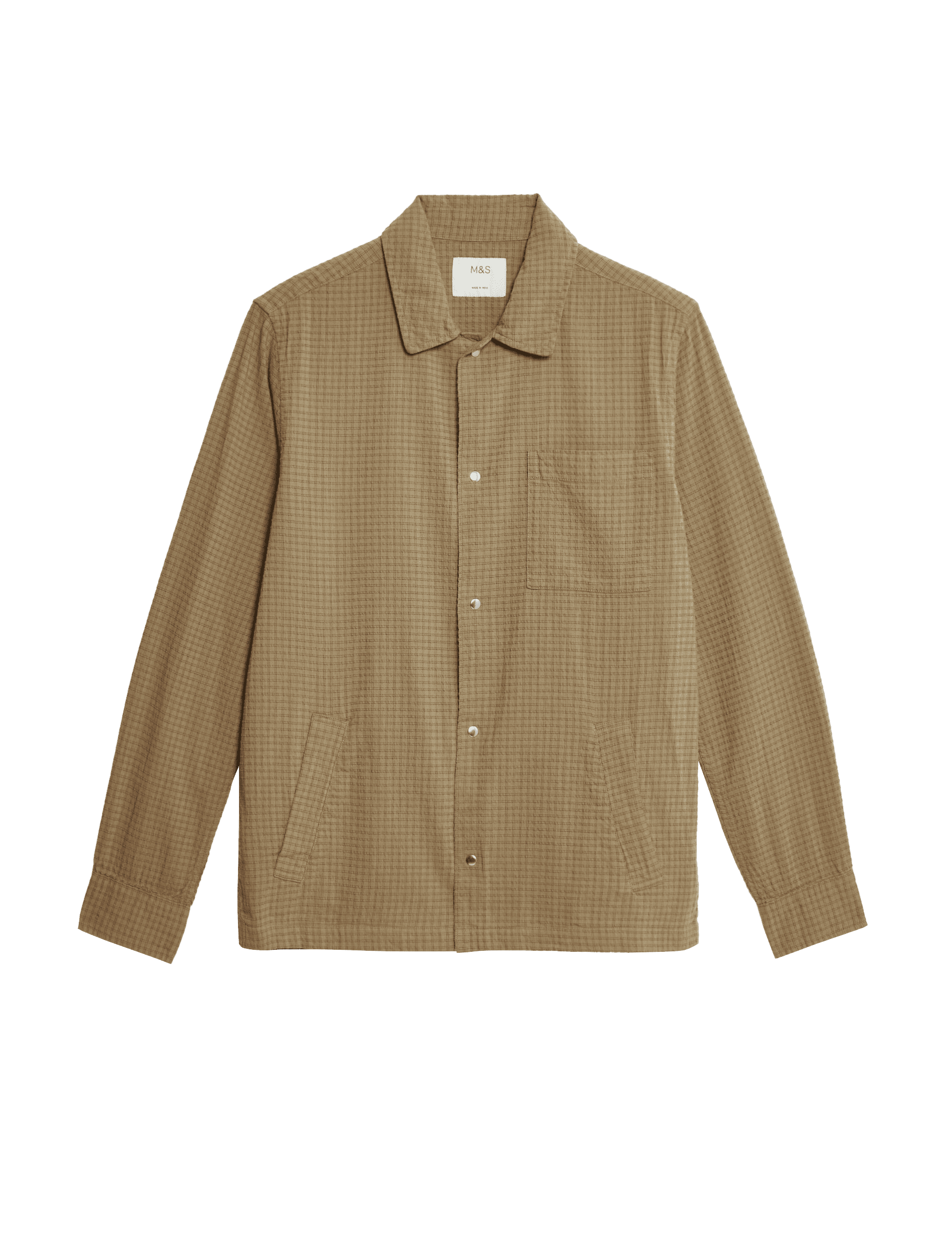 M&S Collection Men's Cotton Rich Check Overshirt - LREG - Brown Mix, Brown Mix