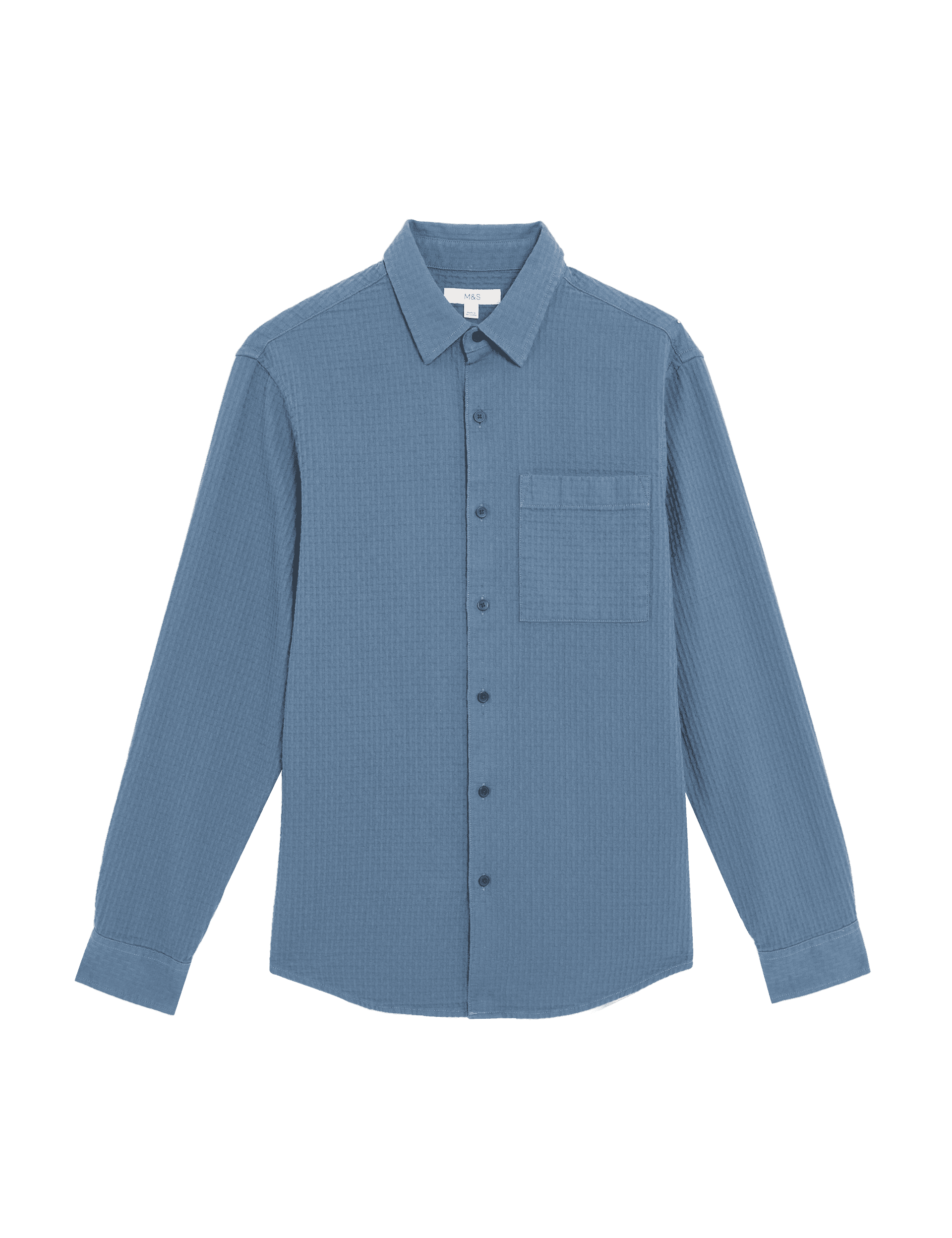 M&S Collection Men's Easy Iron Pure Cotton Textured Shirt - LREG - Light Airforce, Light Airforce,Ec