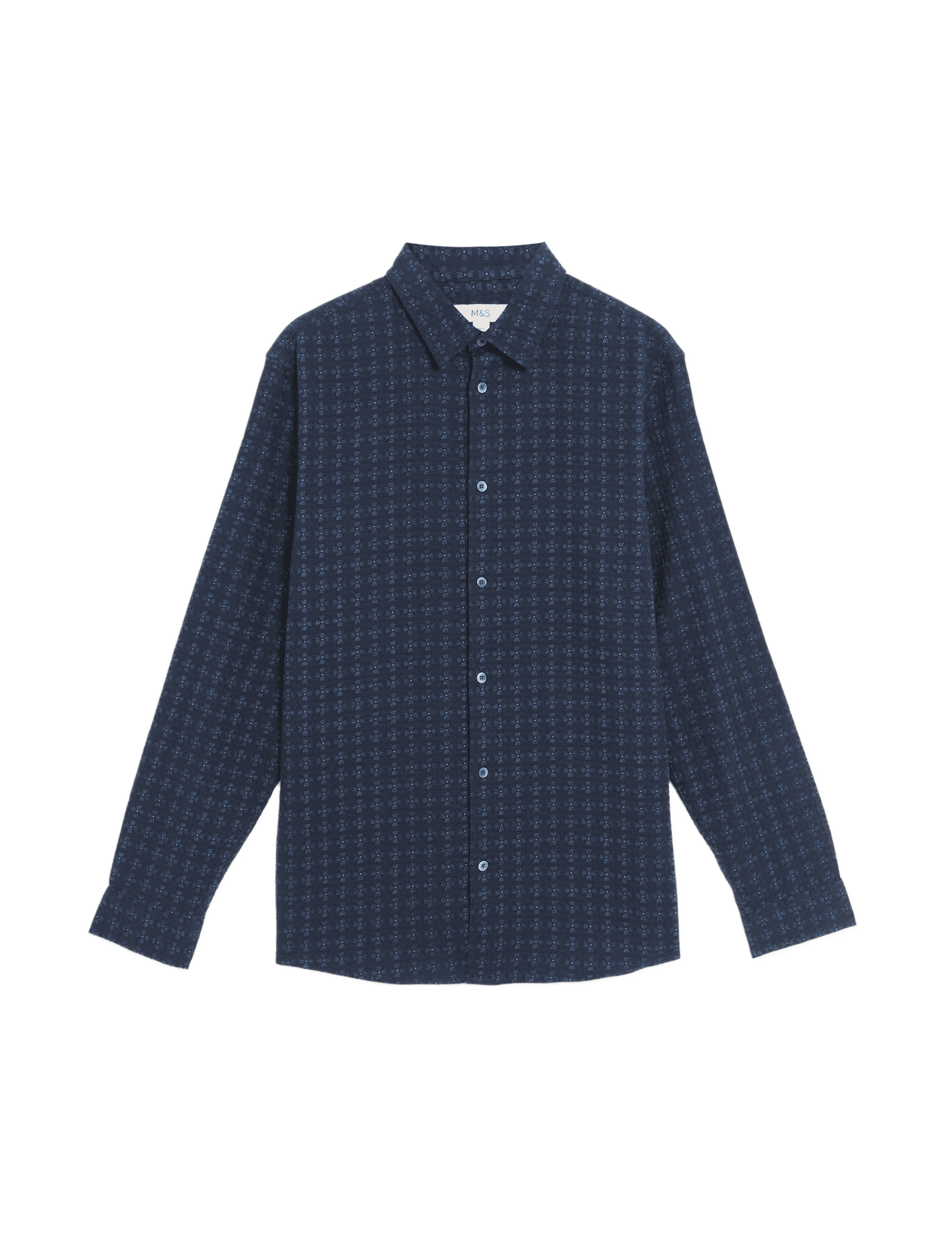 M&S Collection Men's Pure Cotton Geometric Print Shirt - LREG - Navy Mix, Neutral,Navy Mix