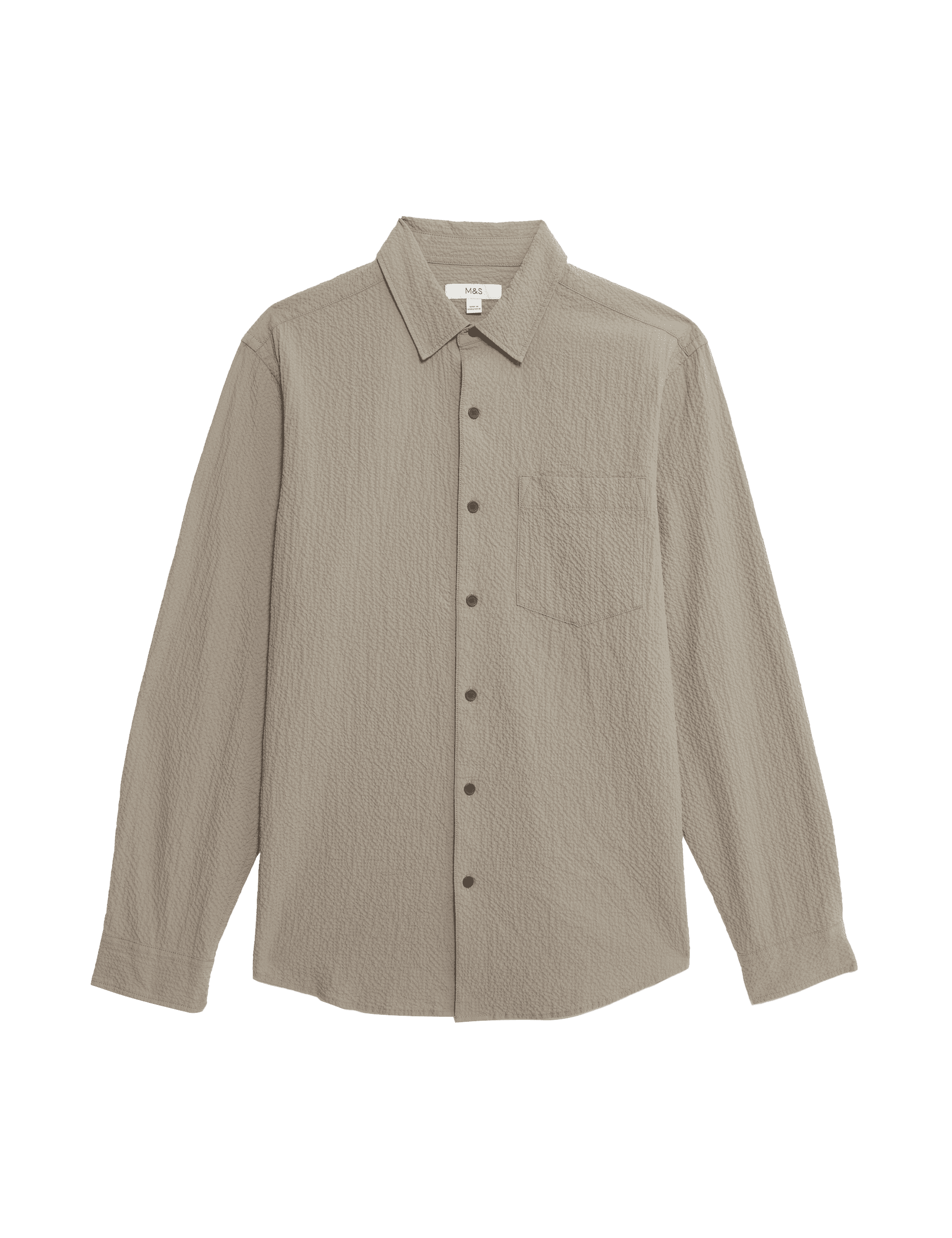 M&S Collection Men's Cotton Rich Seersucker Shirt - LREG - Neutral, Khaki,Navy,Neutral