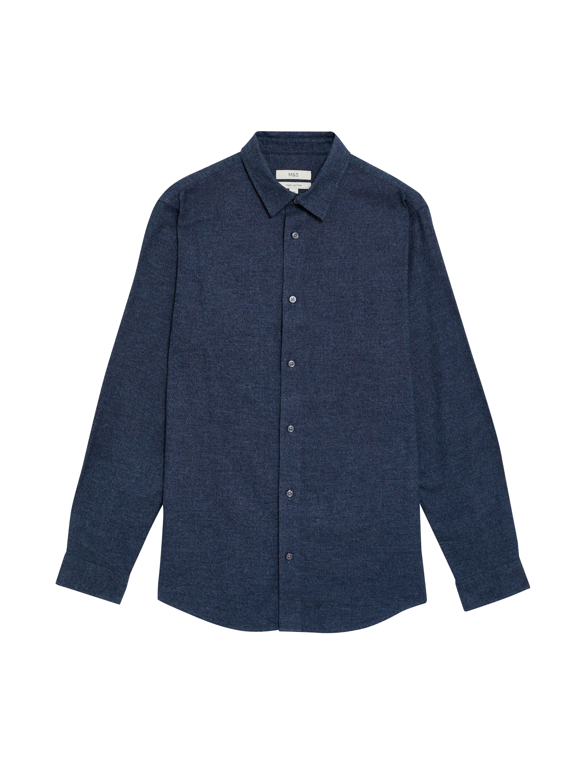 M&S Collection Men's Pure Cotton Flannel Shirt - XLREG - Navy, Green,Pale Blue Mix,Medium Navy,Navy,