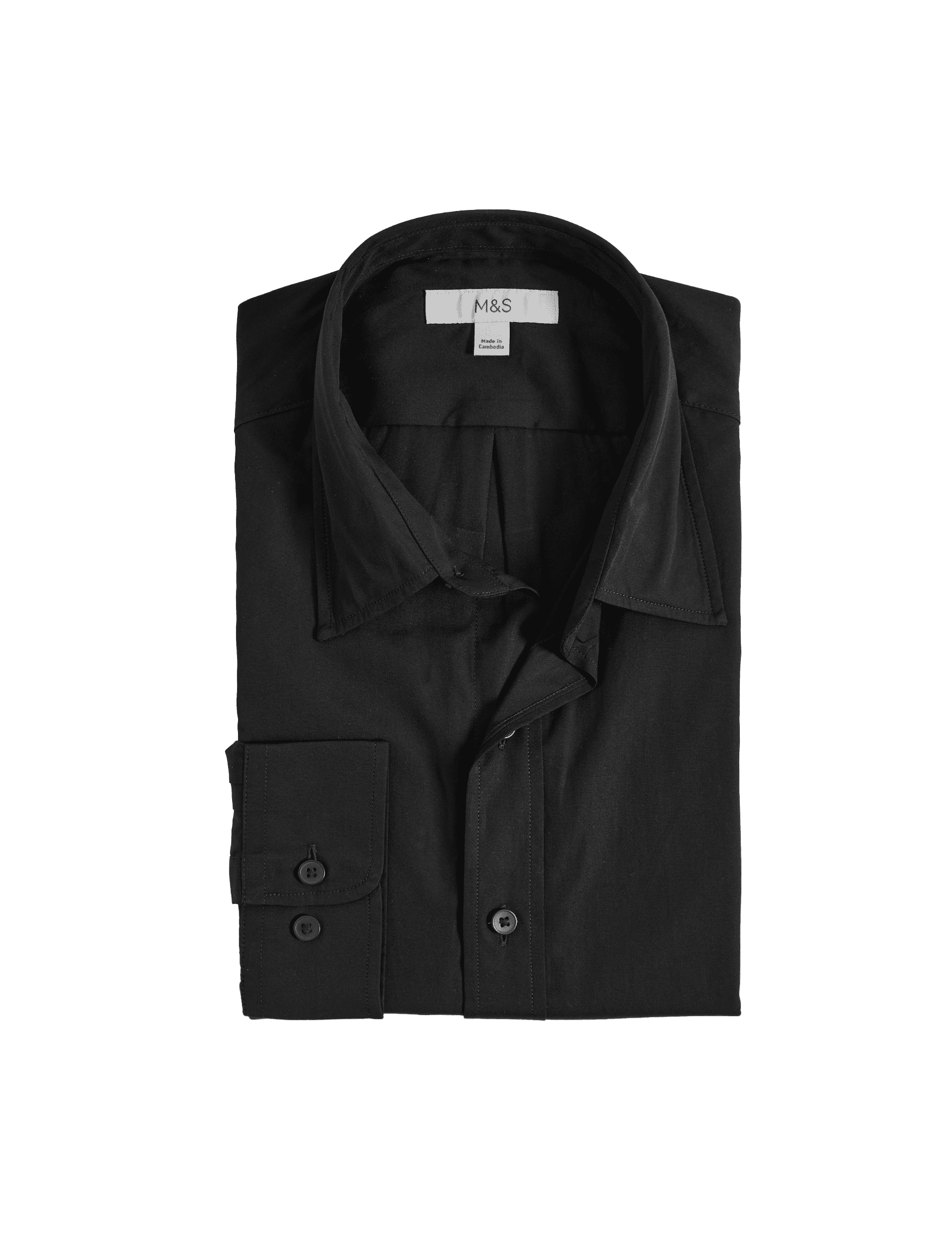 M&S Collection Men's Easy Iron Pure Cotton Shirt - LREG - Black, Dark Navy,Black,Green,White