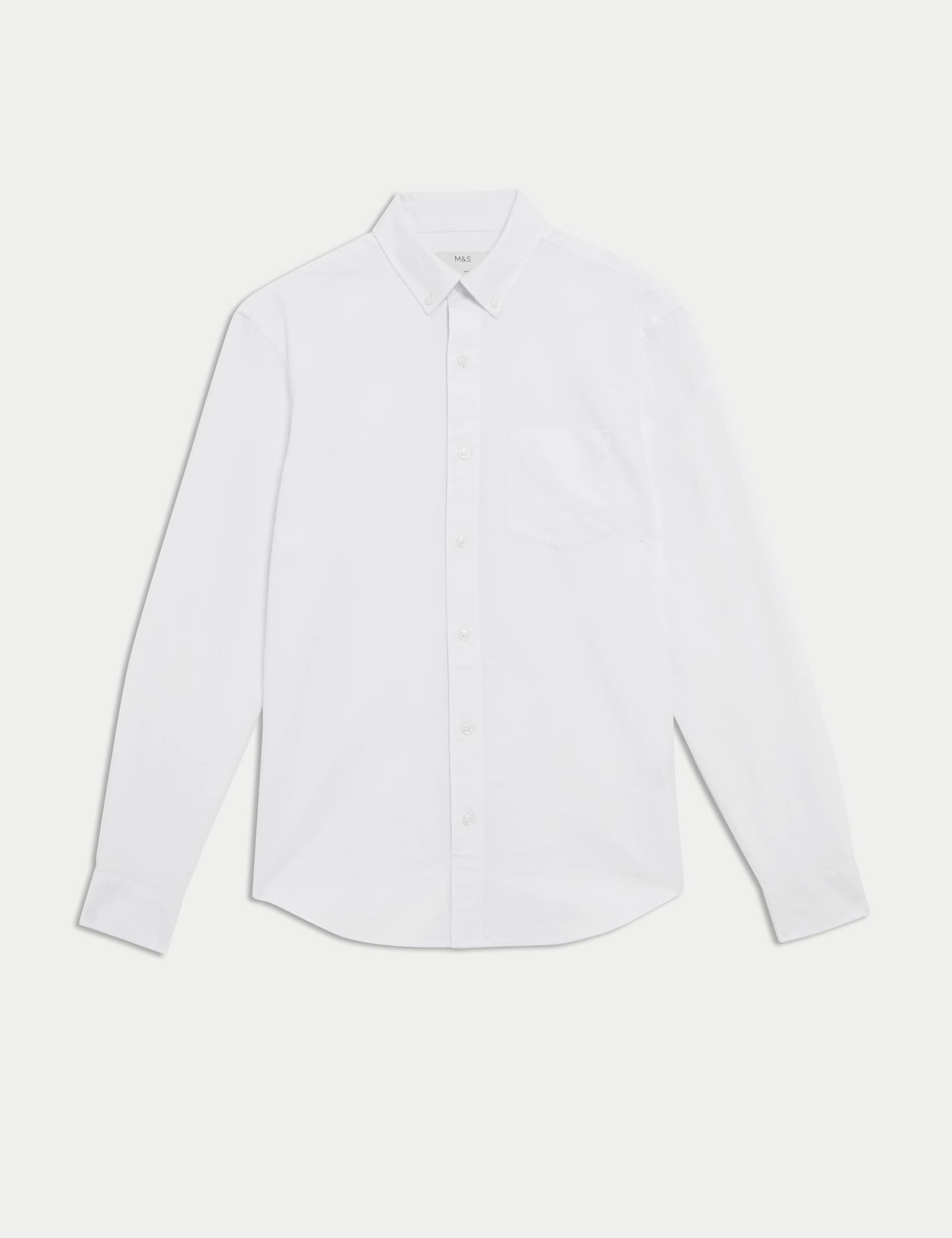 M&S Collection Men's The Ultimate Pure Cotton Oxford Shirt - LREG - White, Air Force Blue,Black,Cora