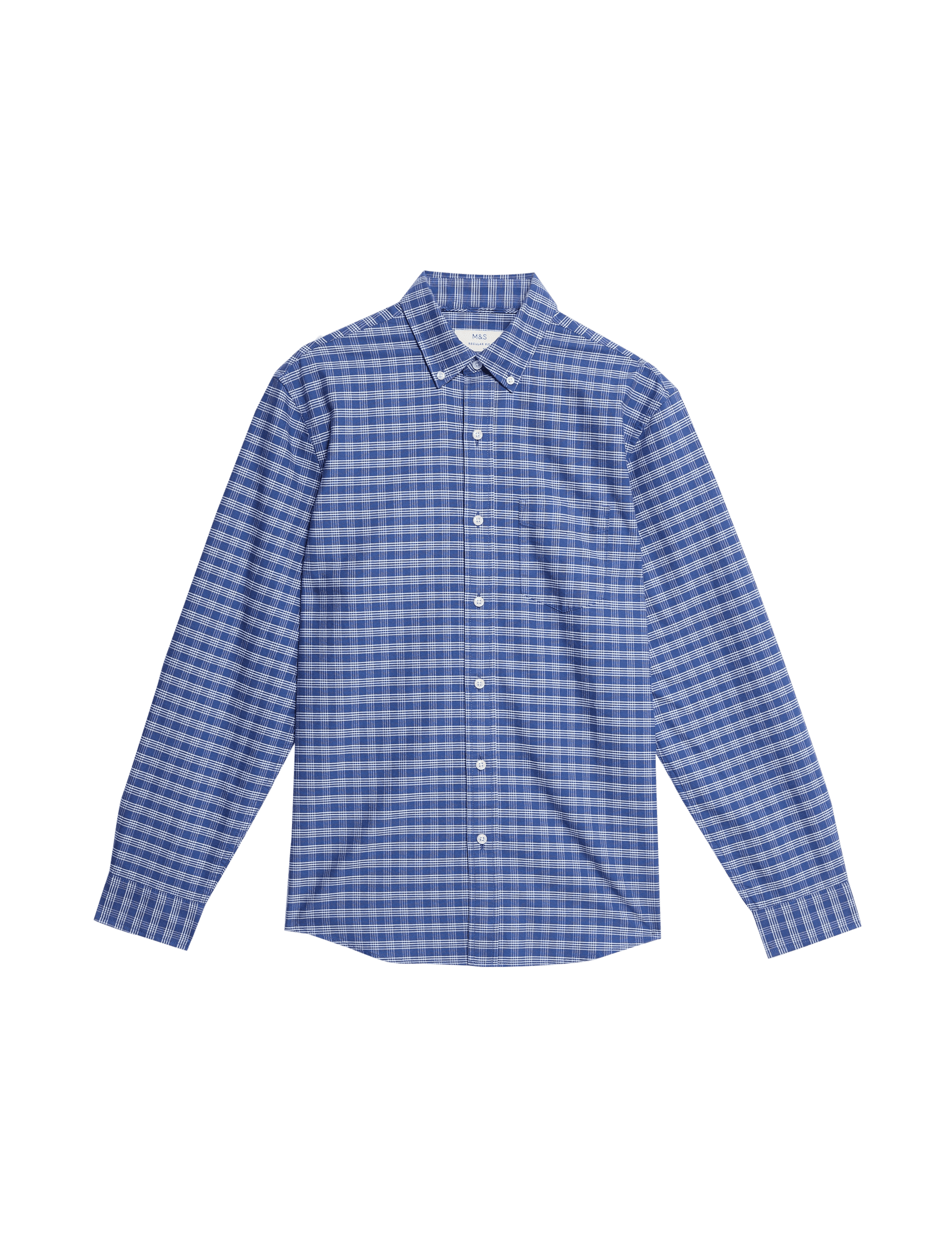 M&S Collection Men's The Ultimate Pure Cotton Check Oxford Shirt - LREG - Blue Mix, Green Mix,Light 