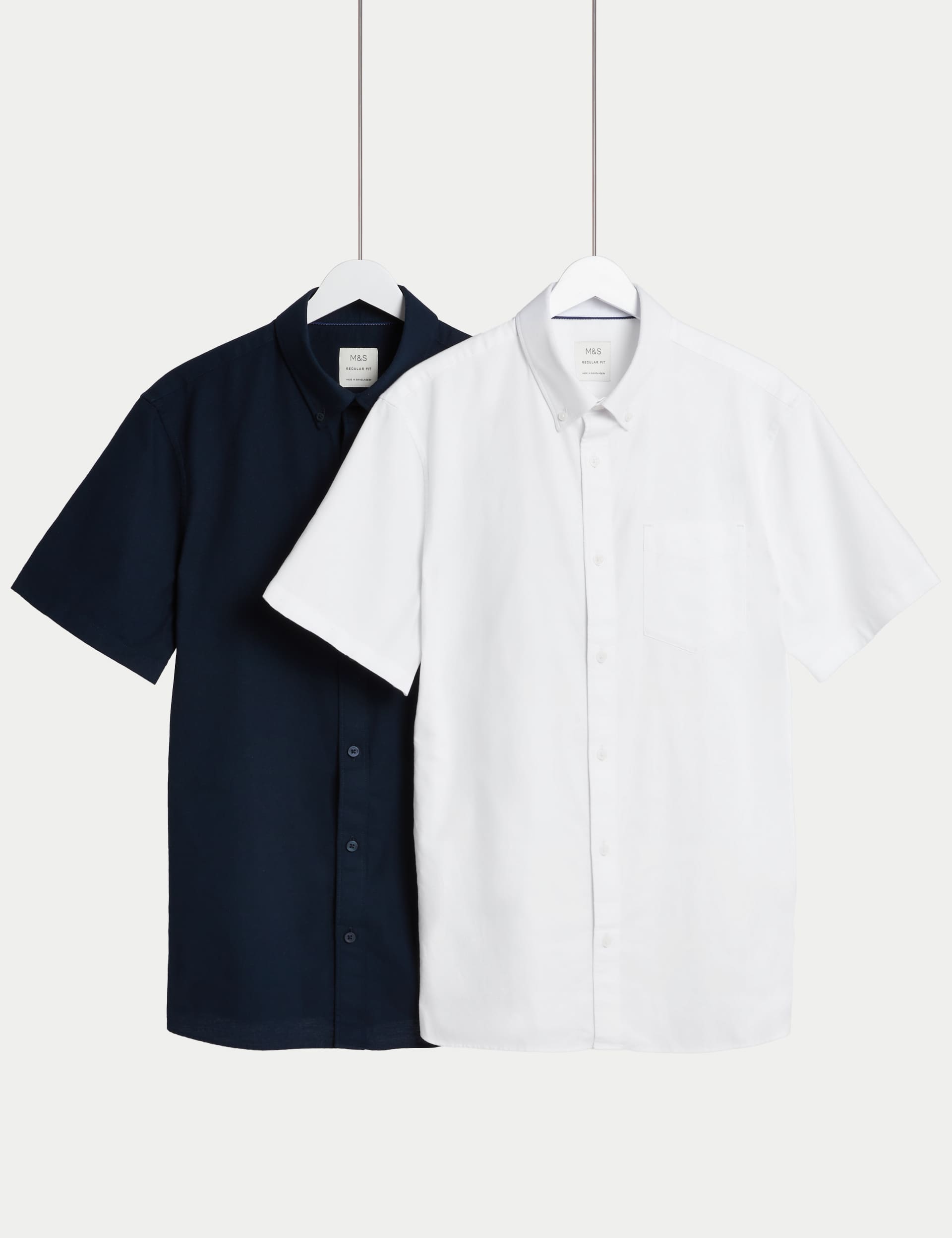 M&S Collection Men's 2 Pack Pure Cotton Oxford Shirts - LREG - Navy Mix, Navy Mix,White,Pink Mix