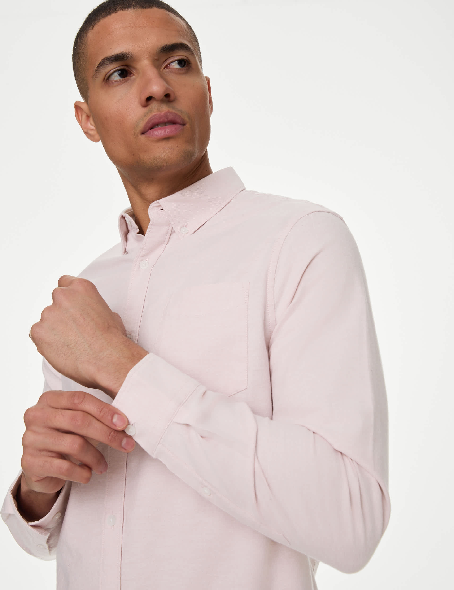 M&S Men's Slim Fit Pure Cotton Oxford Shirt - Pink, White,Pink,Blue