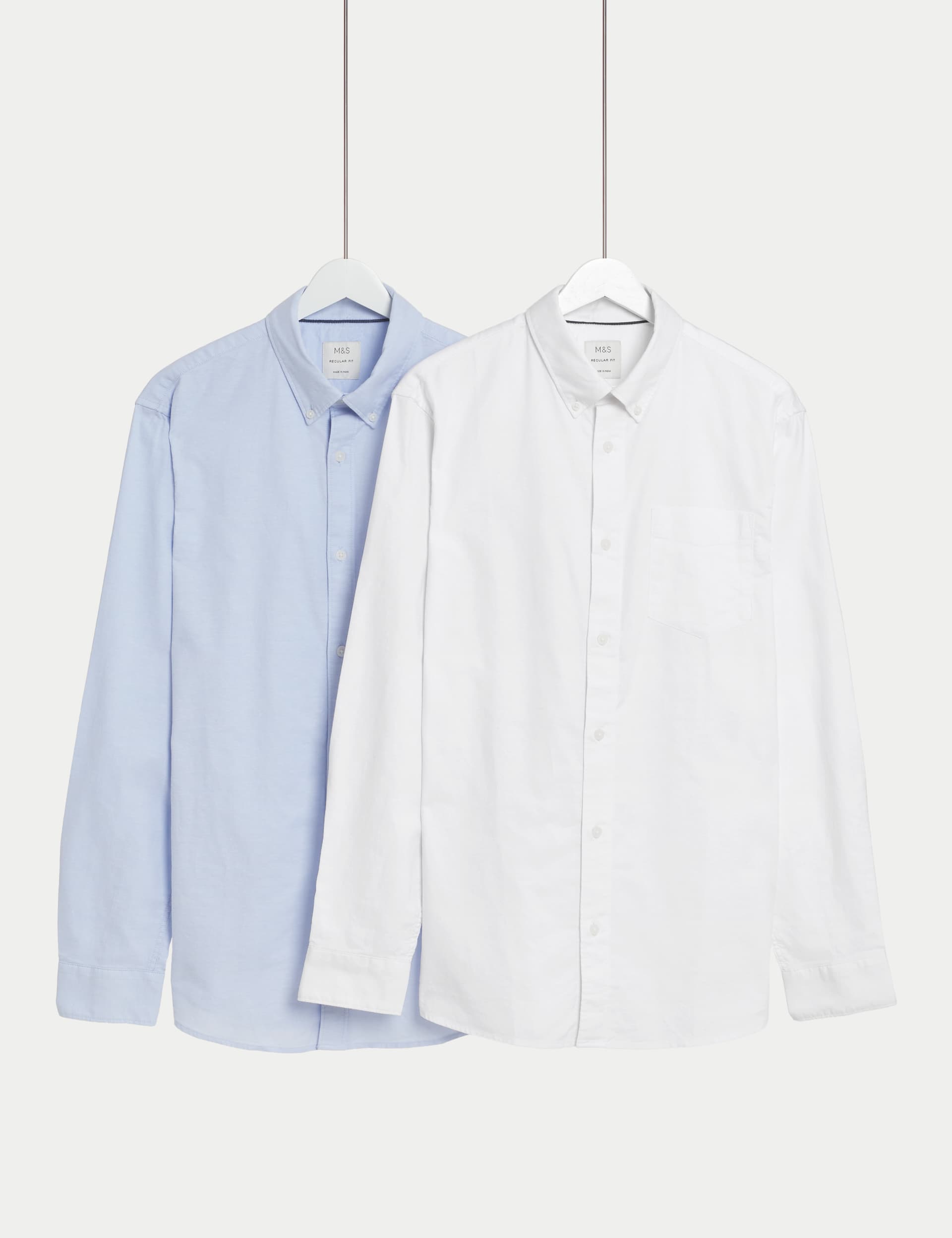 M&S Men's 2pk Easy Iron Pure Cotton Oxford Shirts - L - Light Blue Mix, Navy Mix,White,Light Blue Mi