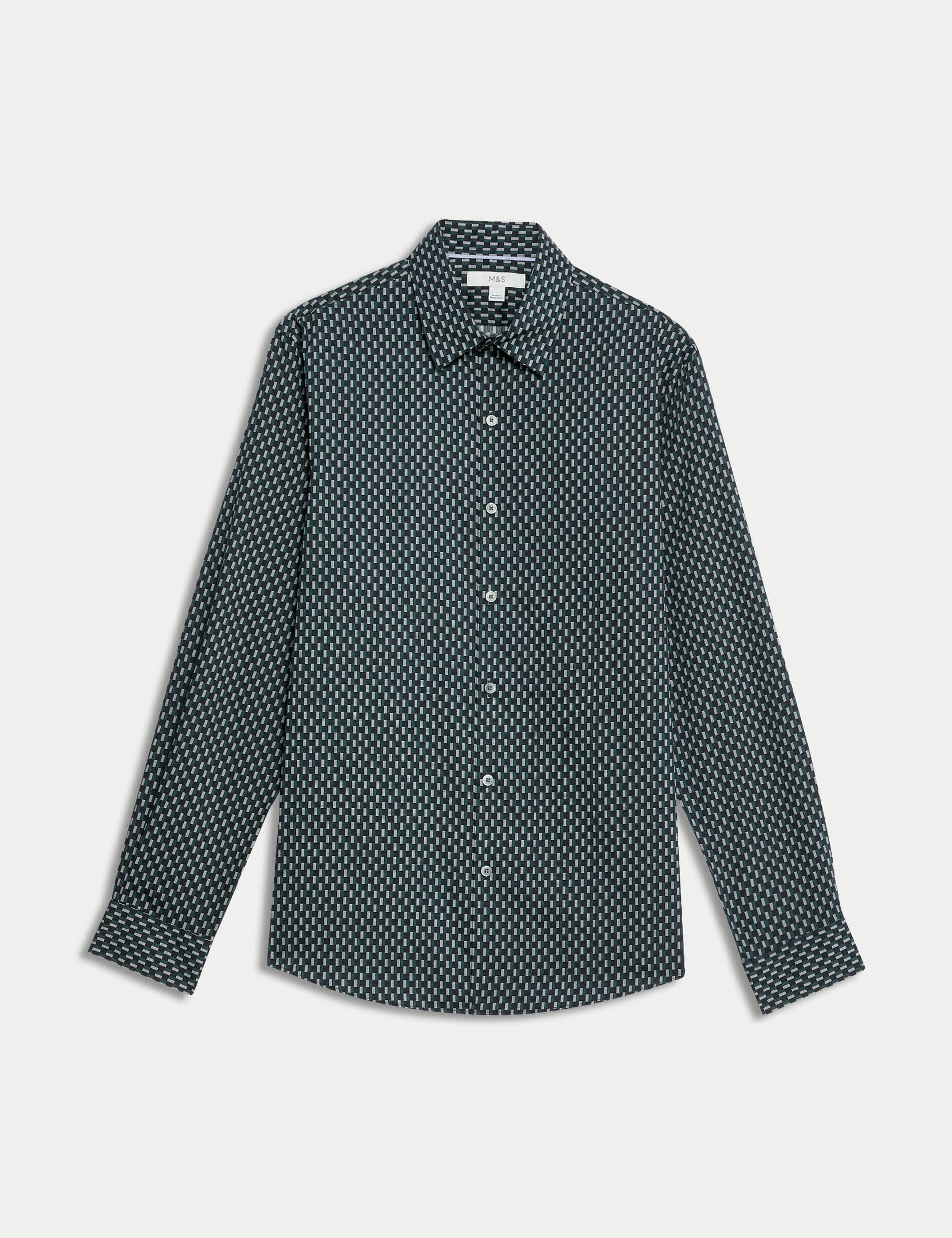 M&S Men's Cotton Blend Print Shirt