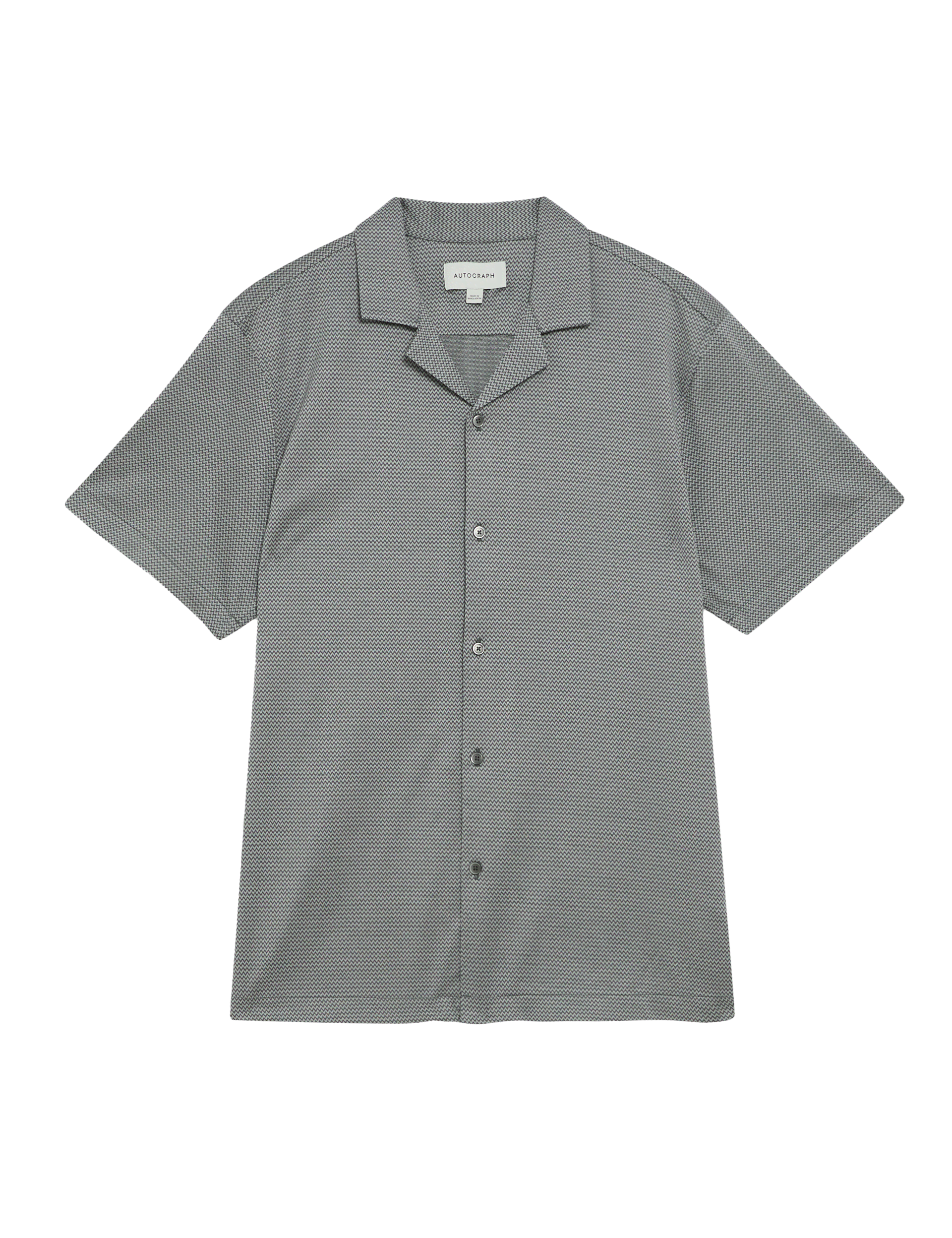 Autograph Men's Pure Cotton Textured Cuban Collar Shirt - LREG - Grey Mix, Green Mix,Grey Mix