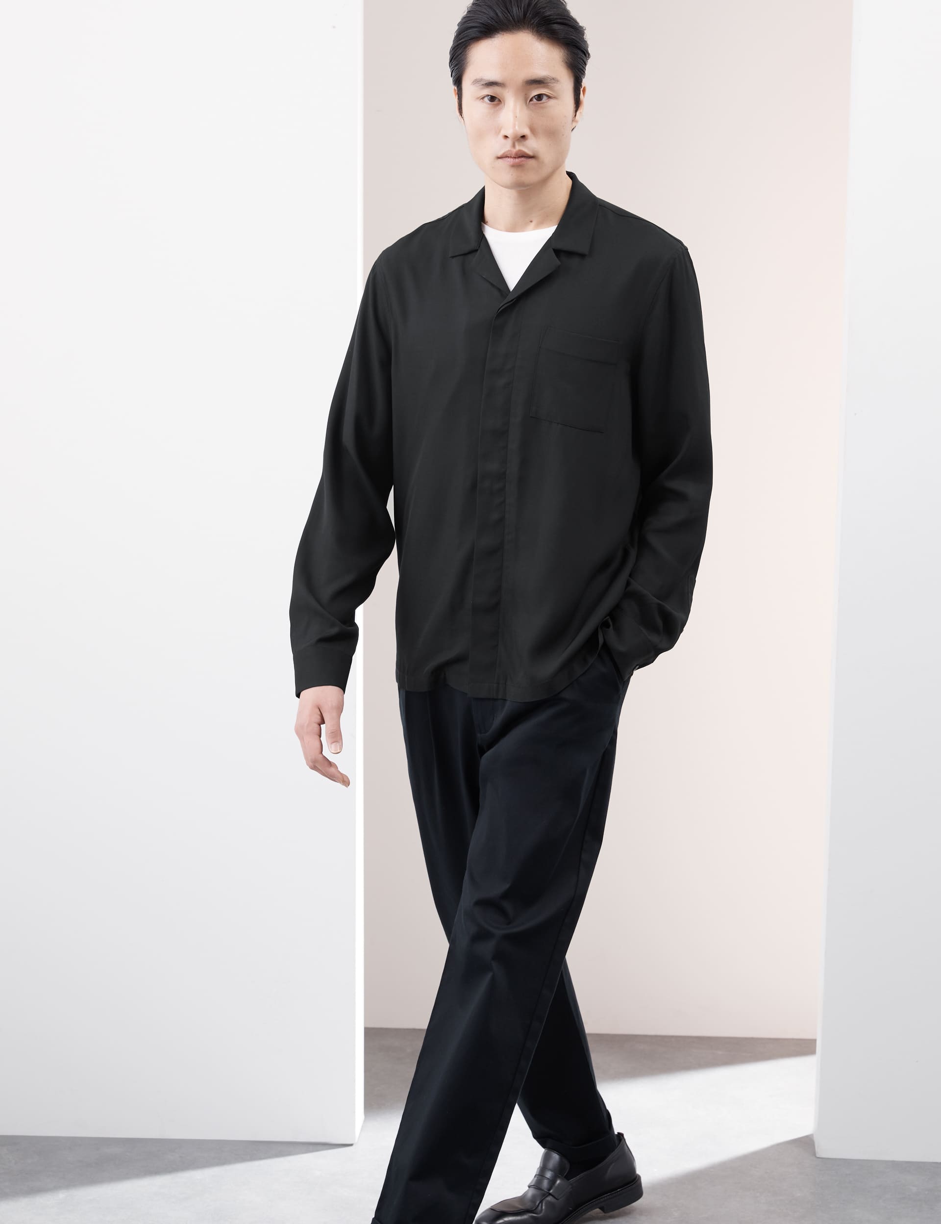 Autograph Men's Revere Collar Shirt - LREG - Black, Black