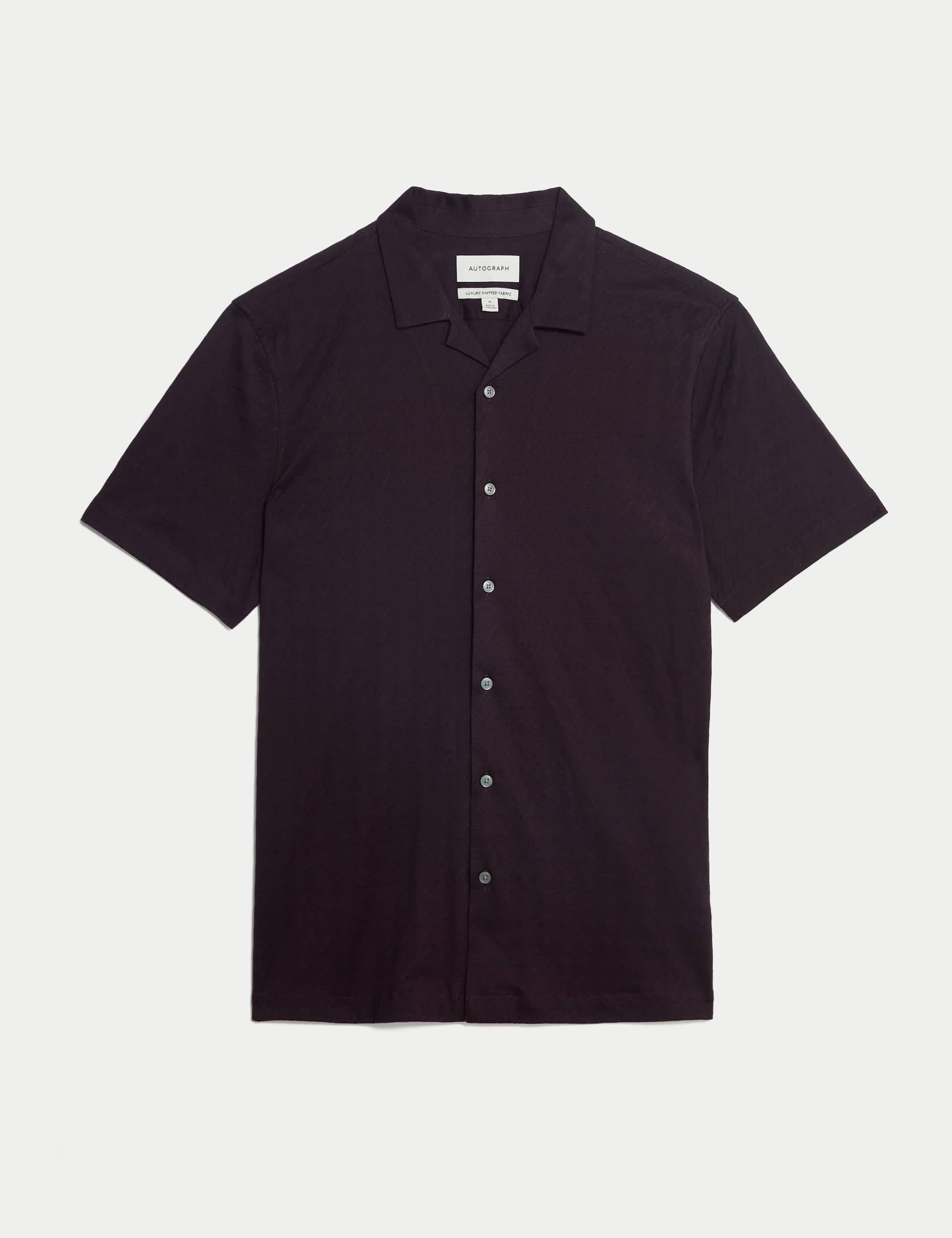 Autograph Men's Pure Cotton Cuban Collar Shirt - LREG - Raisin, Black,Raisin